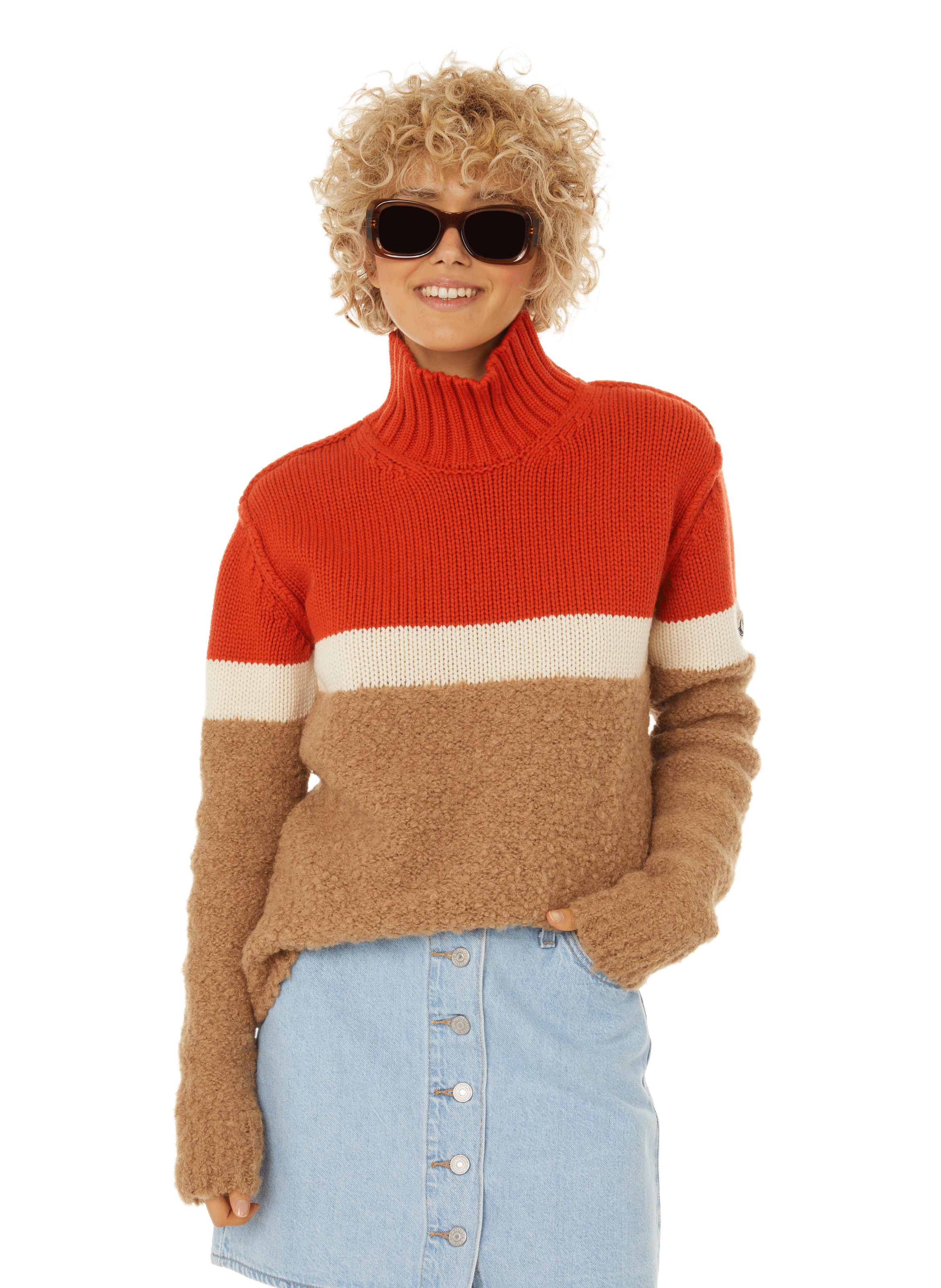 Womens Jumpers and knitwear Moncler Jumpers and knitwear Moncler Colorblocked Wool Sweater in Brown Orange 
