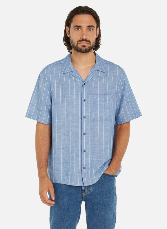 CALVIN KLEIN Striped linen and cotton shirt Blue