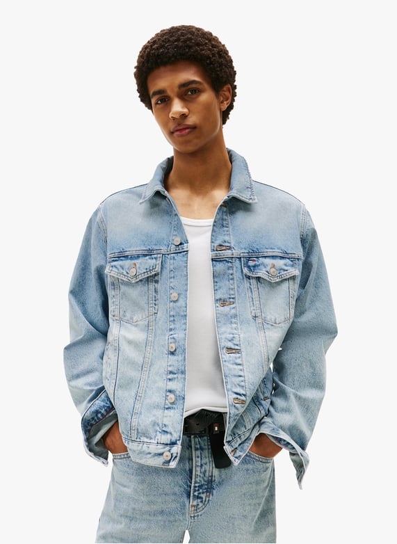 Tommy Jeans Blue Denim Trucker Jacket Vestes Tommy Jeans Teddy