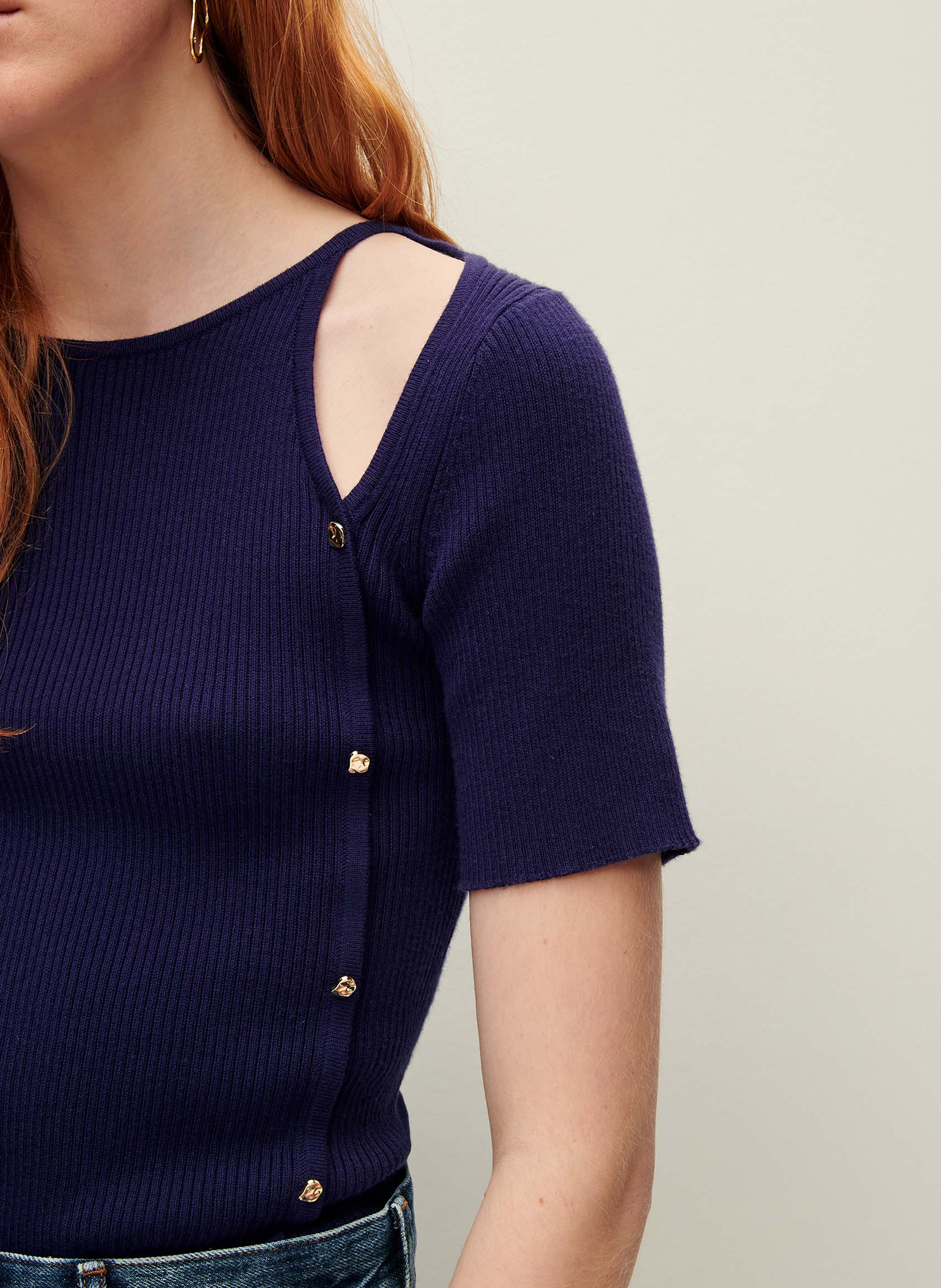 Pull moulant col rond en coton claro SESSUN Bleu
