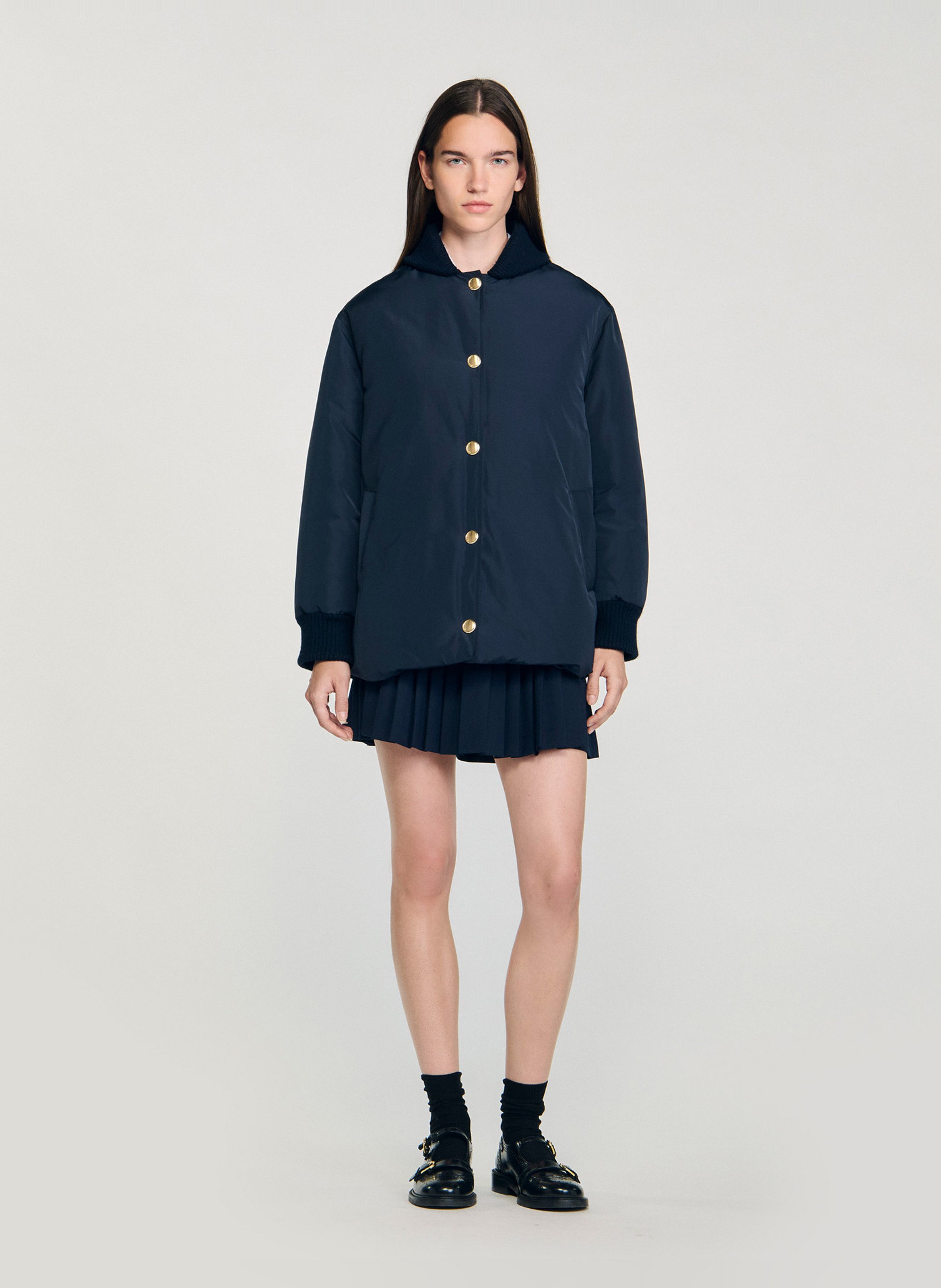 Veste droite col teddy SANDRO Bleu