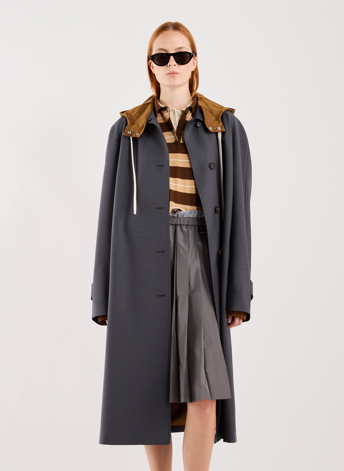MIU MIU Manteau oversize col classique en laine Multicolore