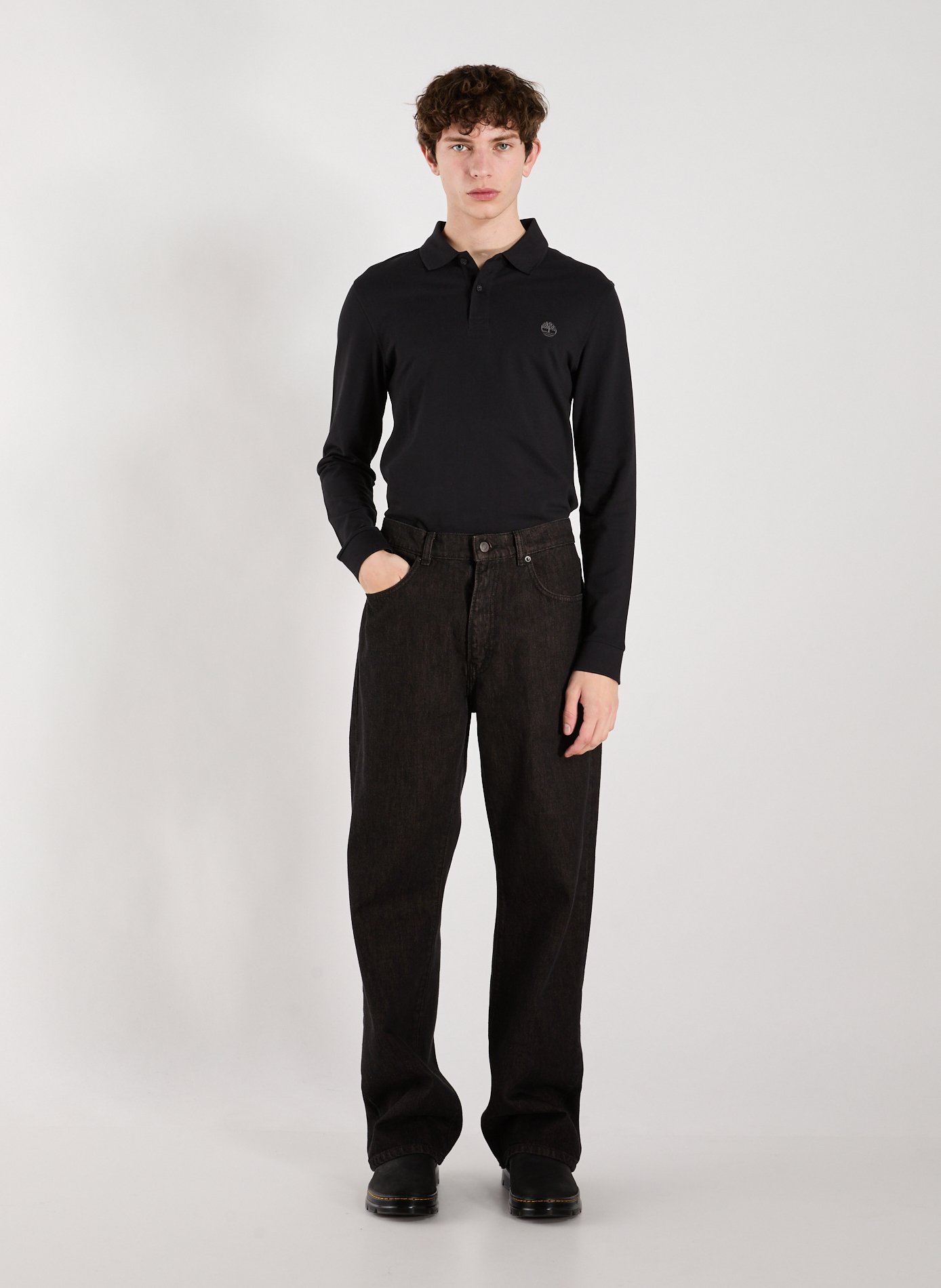 Long-sleeved cotton polo shirt TIMBERLAND Black