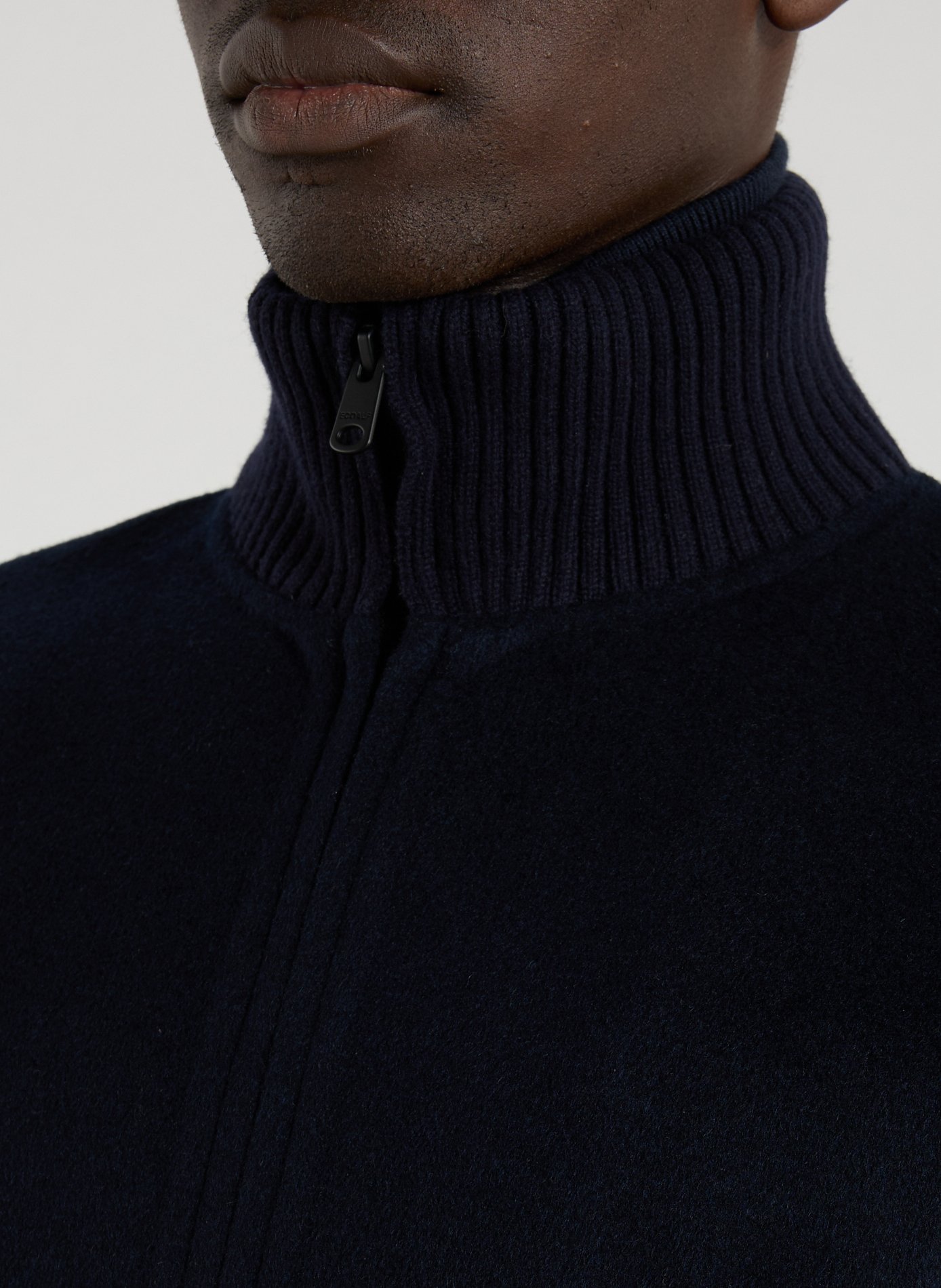 Zip-up sweater with high collar in mixed wool ECOALF Blue