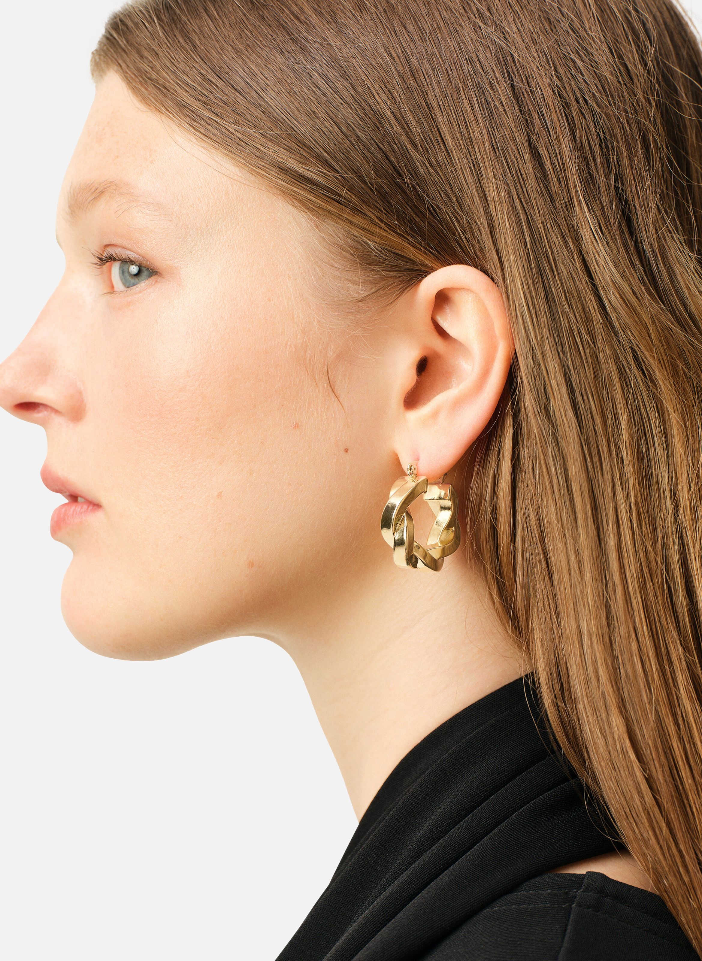 Boucles d'oreilles tresse dorées unisexes en laiton AMI PARIS Jaune