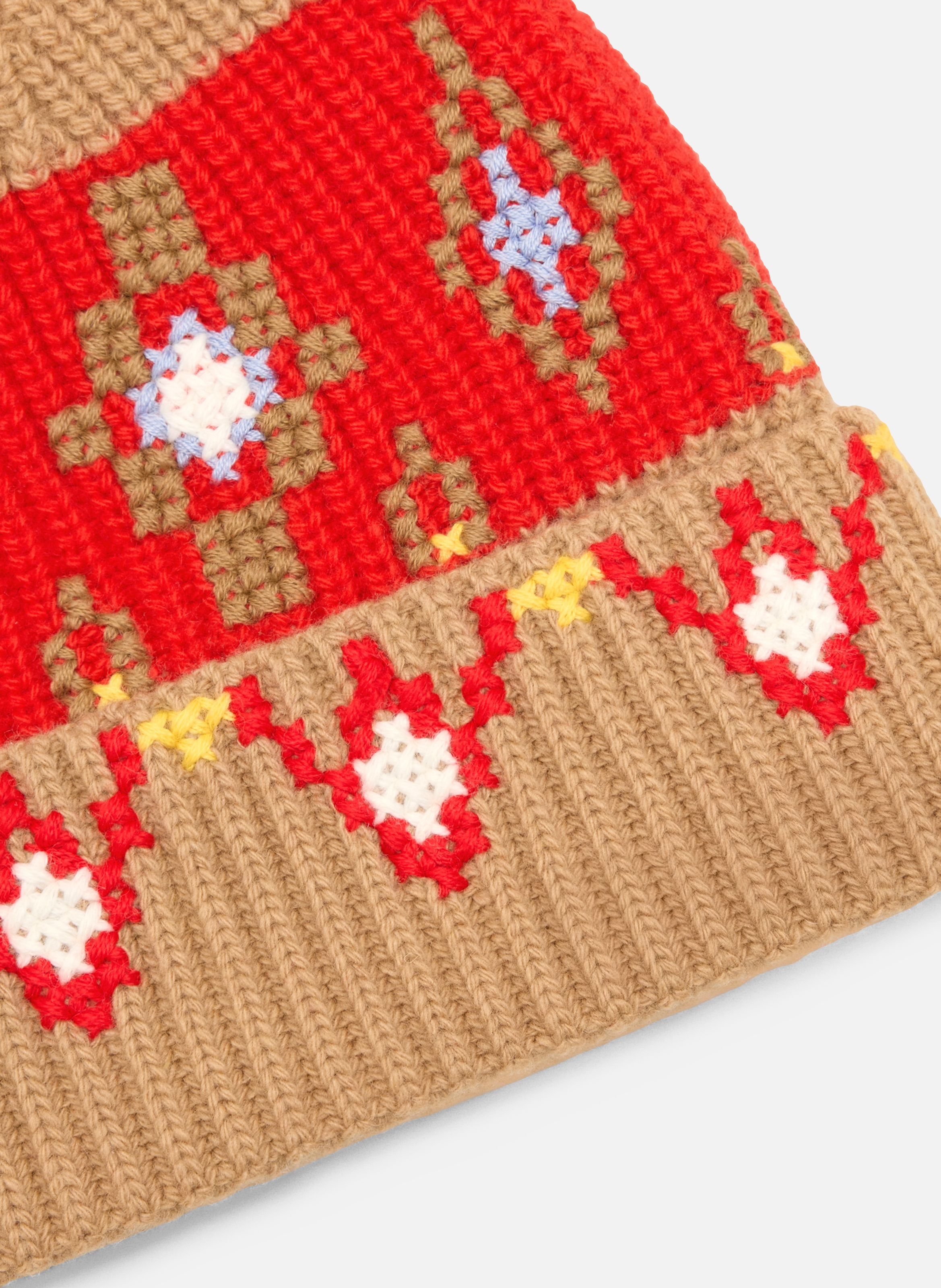 Bonnet point de croix en laine unisexe AMI PARIS Marron