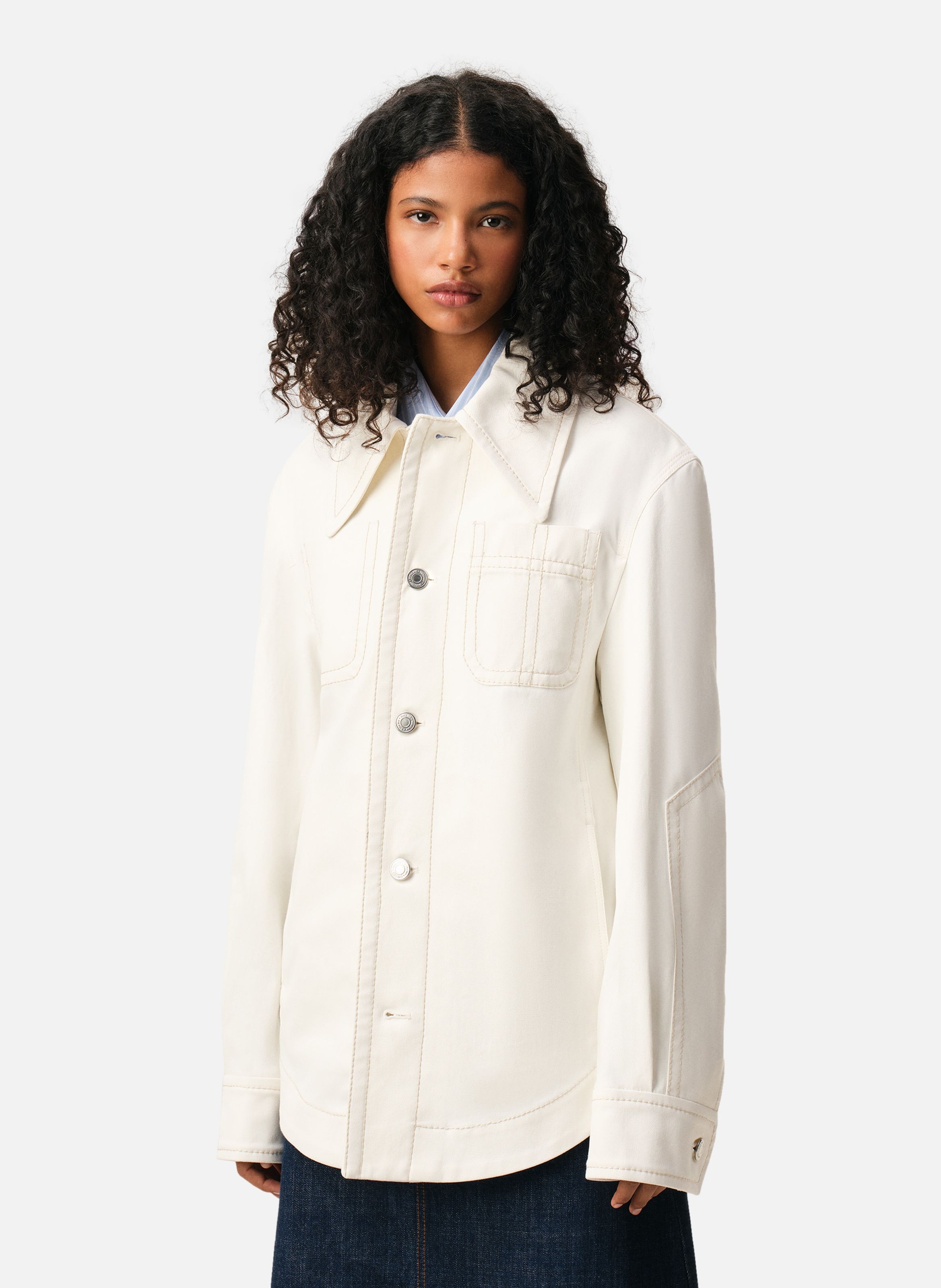 Veste worker boutonnée unisexe en coton AMI PARIS Blanc
