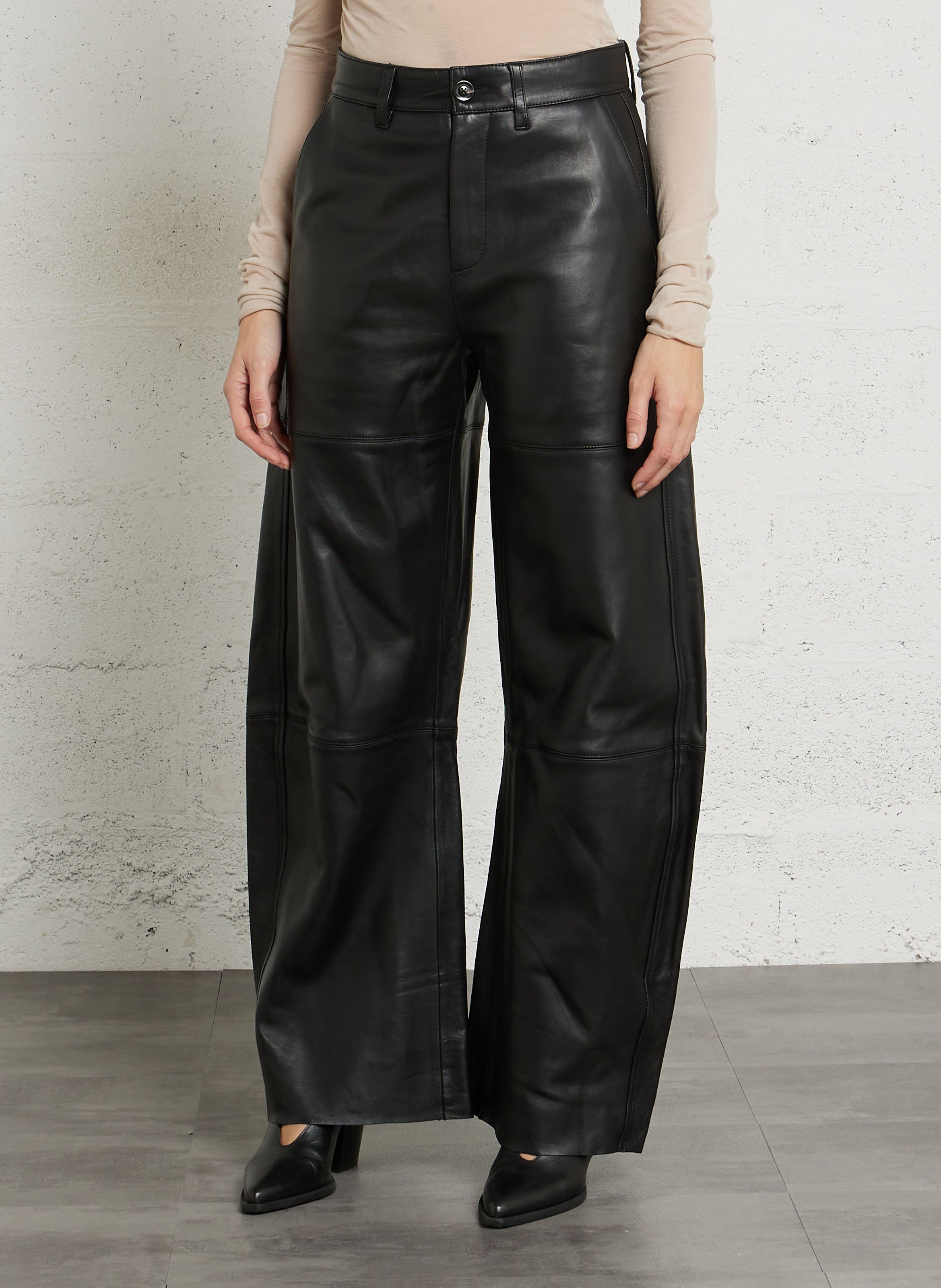 Pantalon taille haute ballon en cuir Fares SOEUR Noir