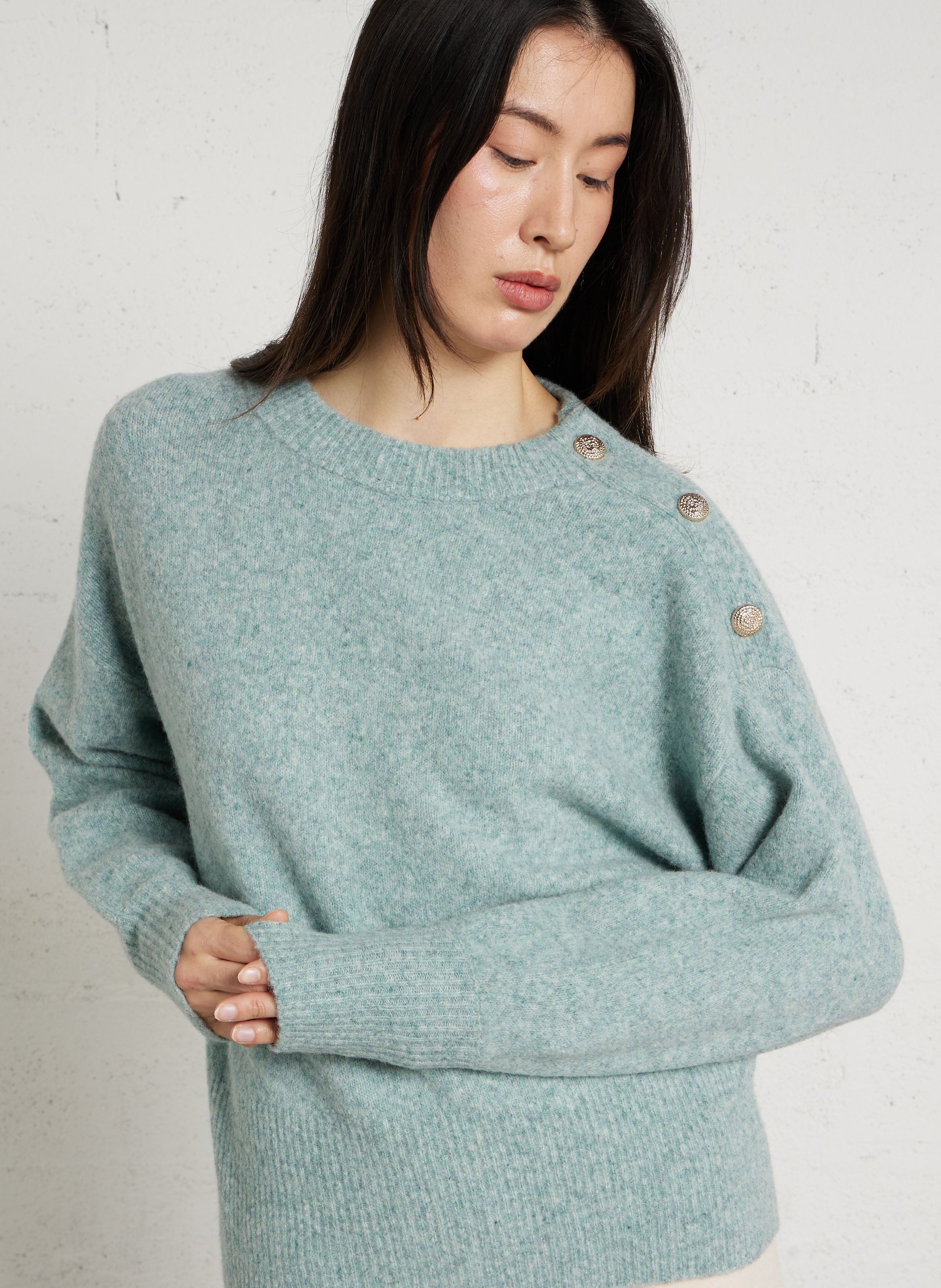 Pull oversize col rond en laine mélangée pamela MAISON 123 Bleu