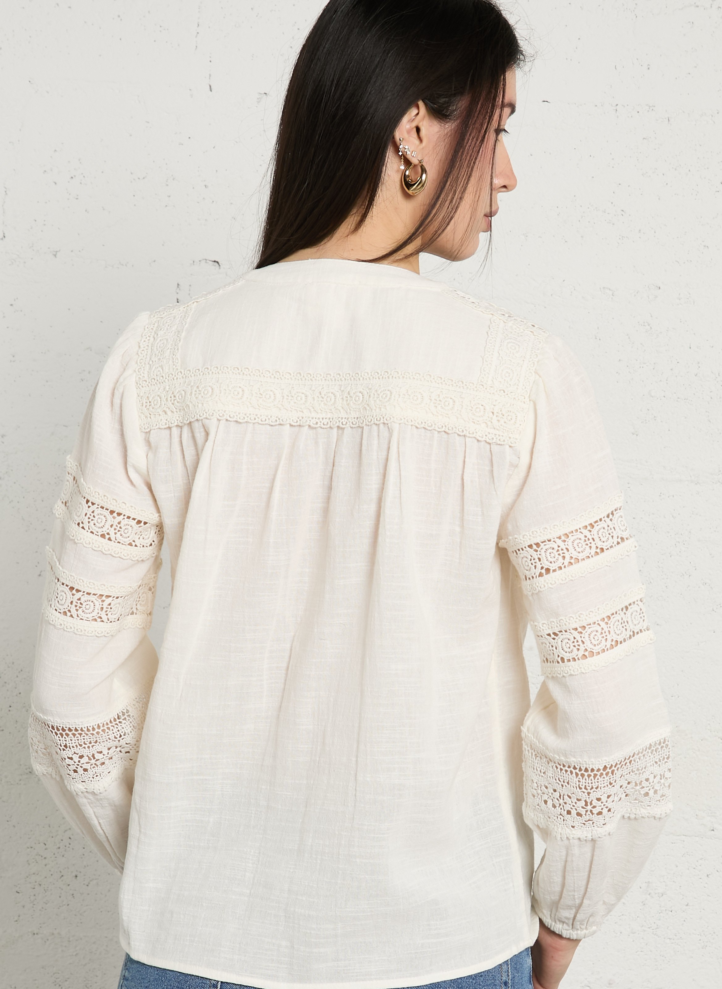 Blouse col v en coton denia MAISON 123 Beige