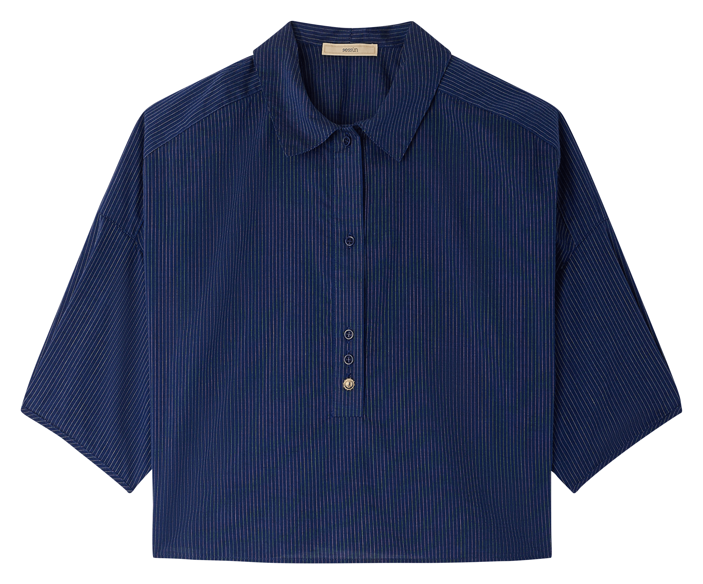 Blouse col polo en coton u shirt SESSUN Bleu