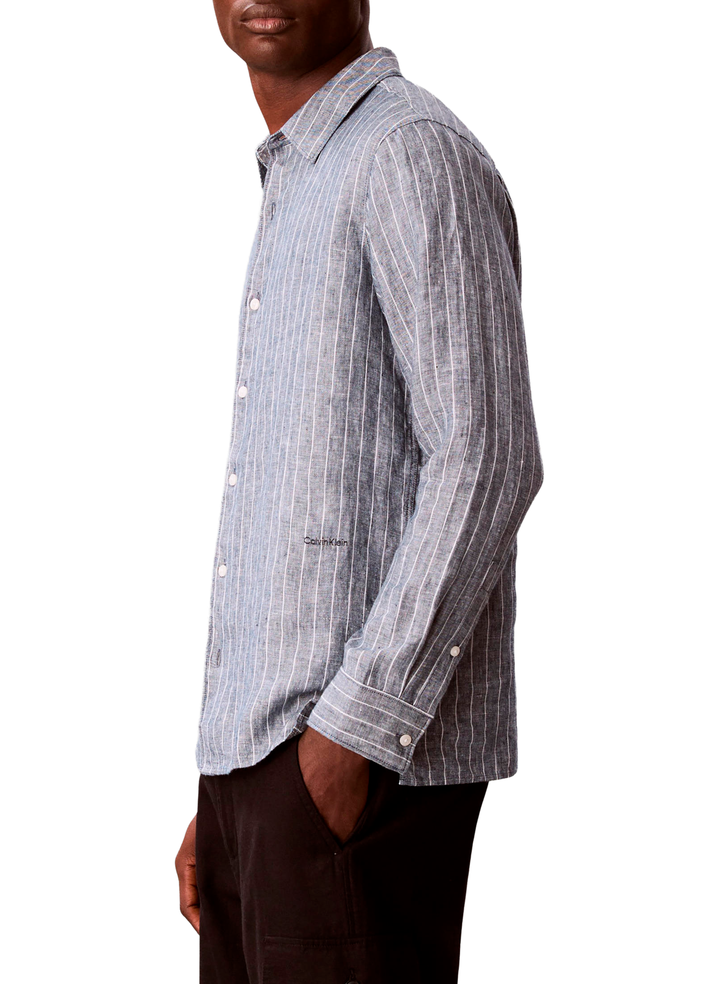 Chemise rayée droite en lin CALVIN KLEIN Bleu