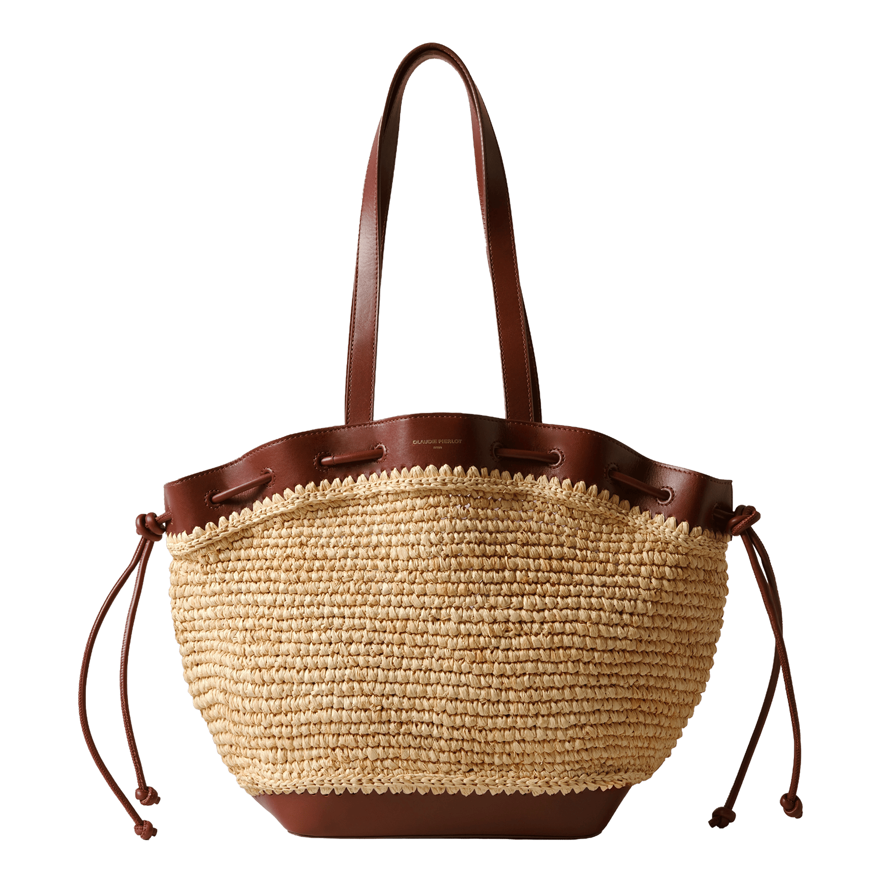 Panier en rephia tressé et cuir lisse CLAUDIE PIERLOT Marron