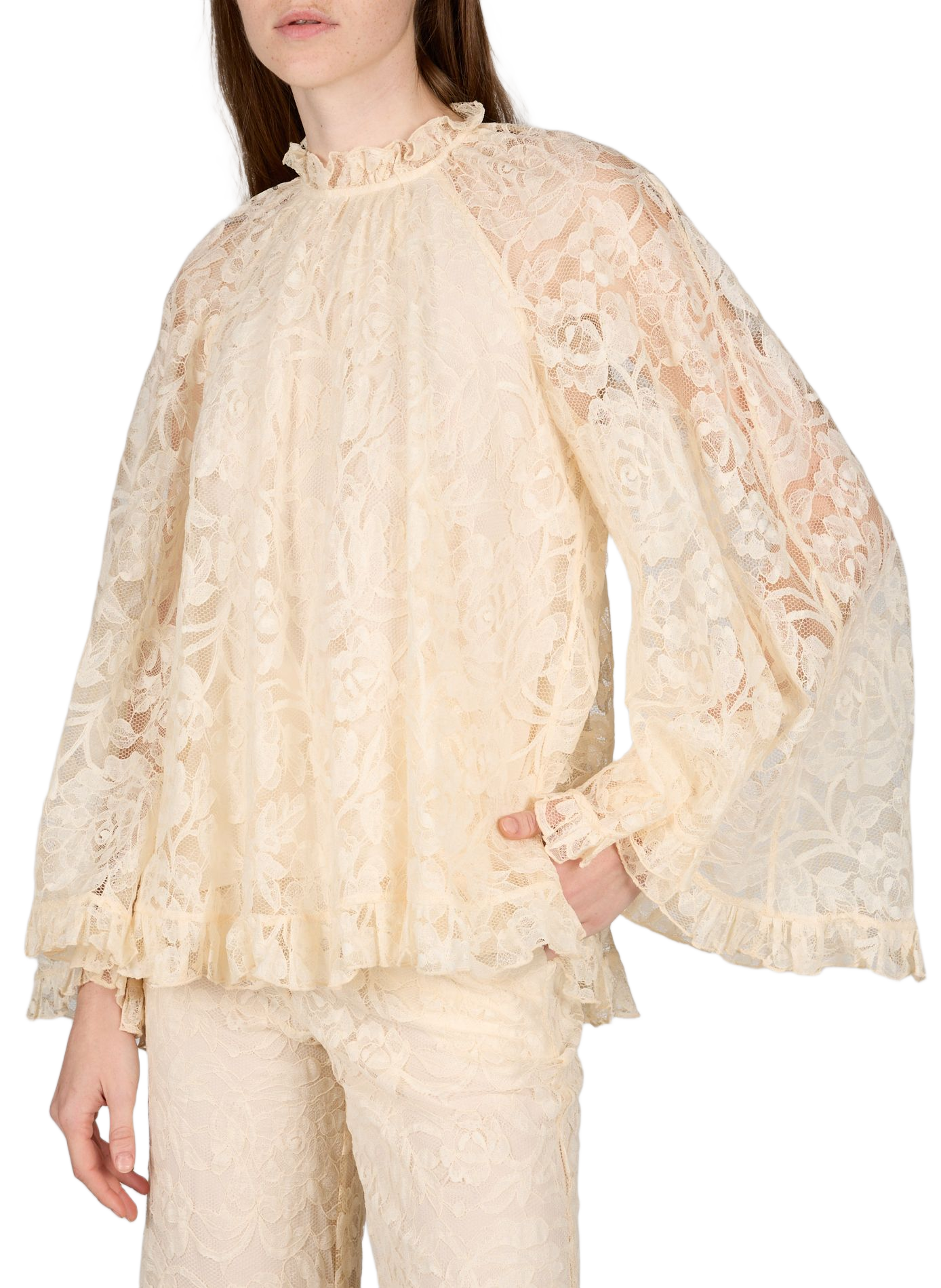 Lace blouse with ruffled collar. ZIMMERMANN White