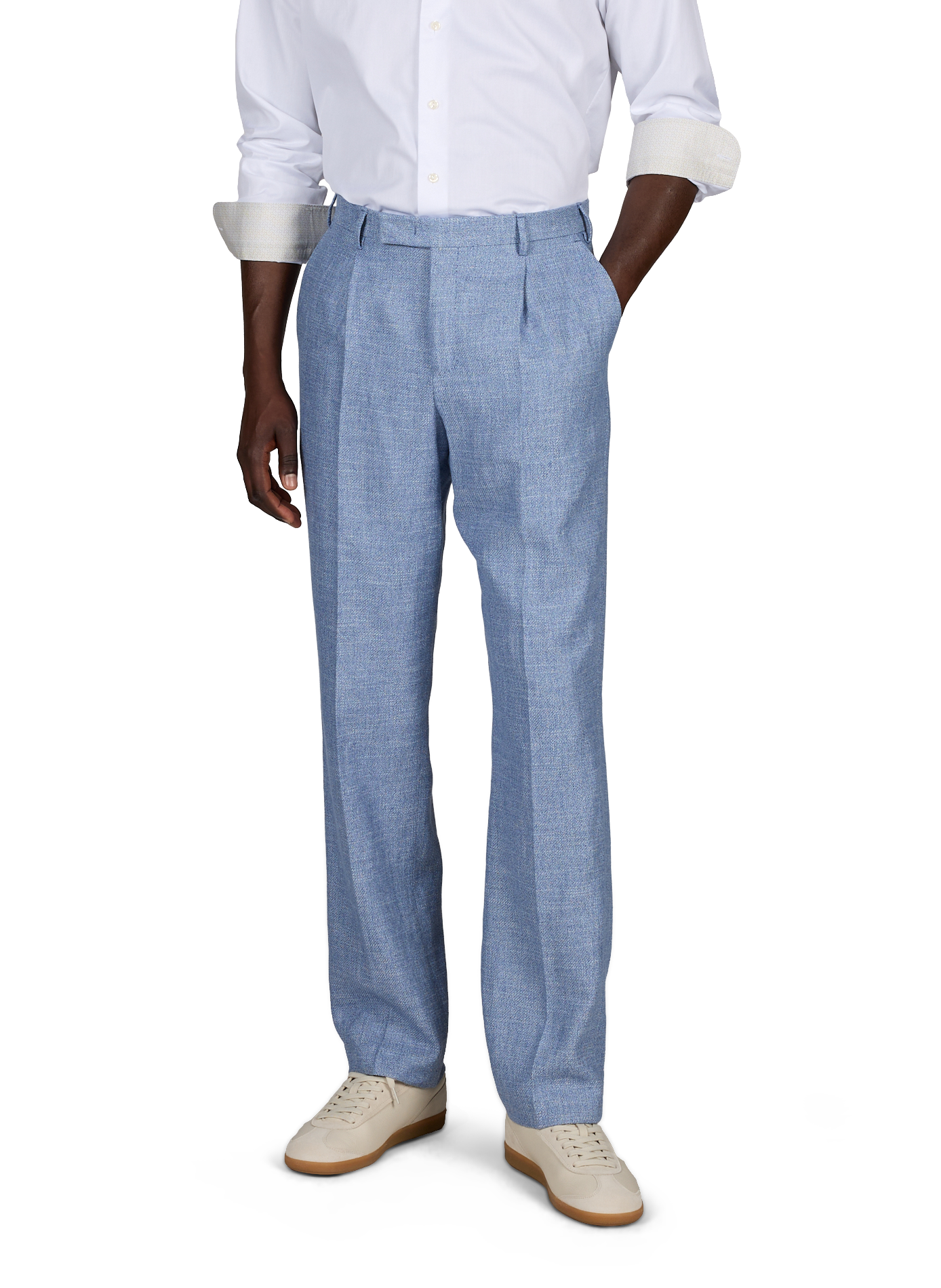 Textured cotton and linen pleated trousers PT01