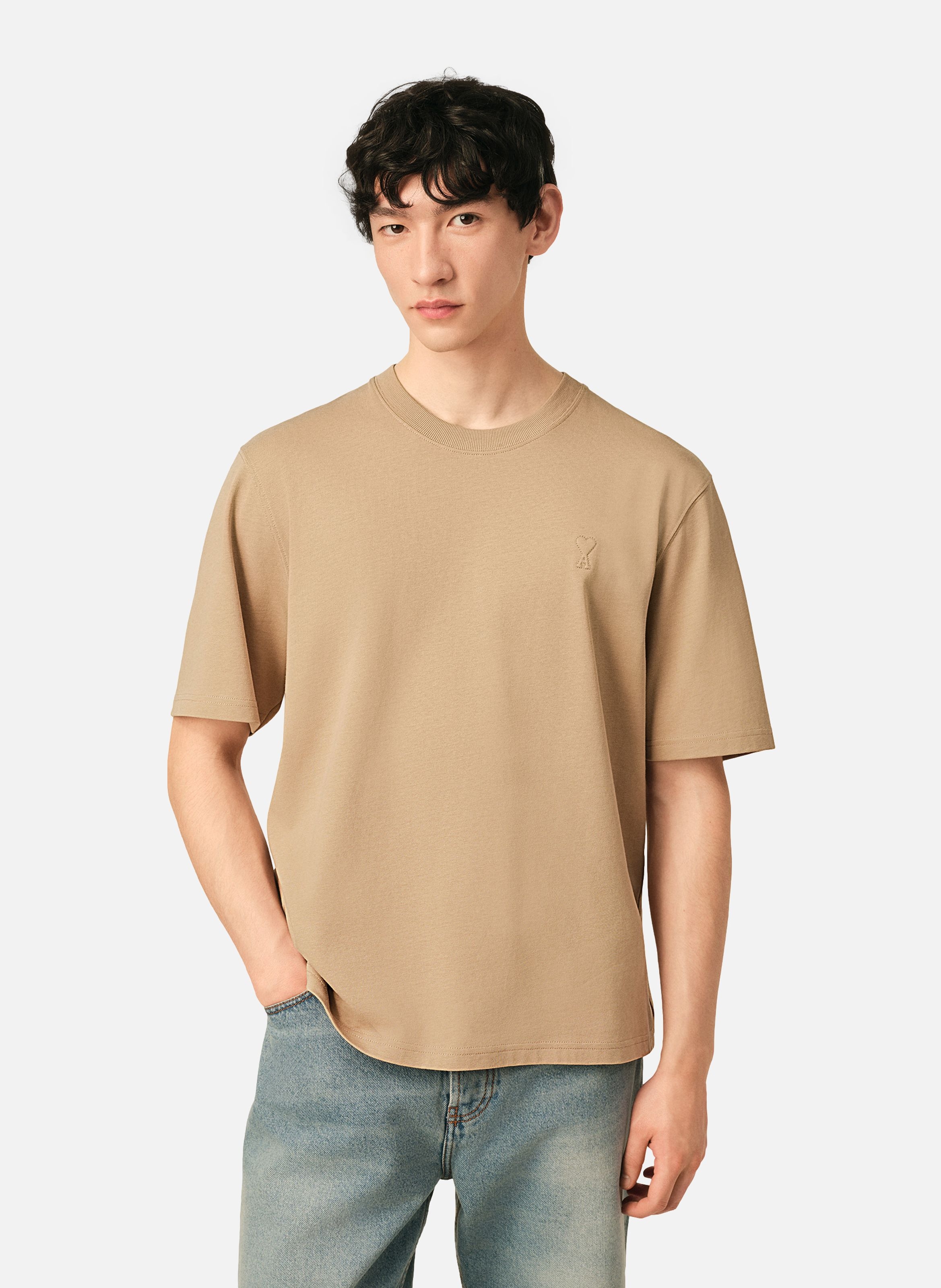 T-shirt unisexe en coton ami de coeur embossé AMI PARIS Beige