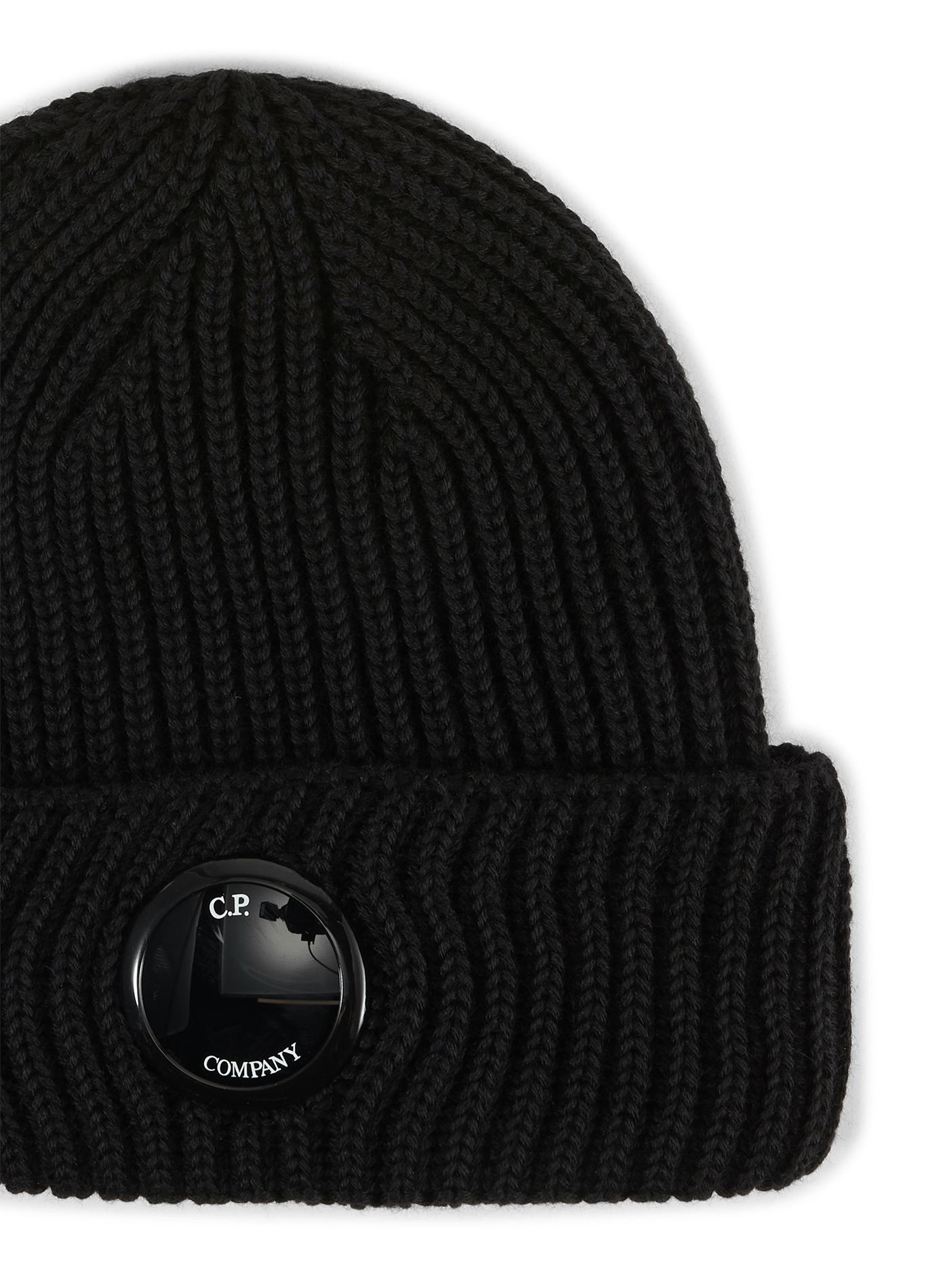 Ribbed beanie with round patch on wool cuff CP COMPANY Black