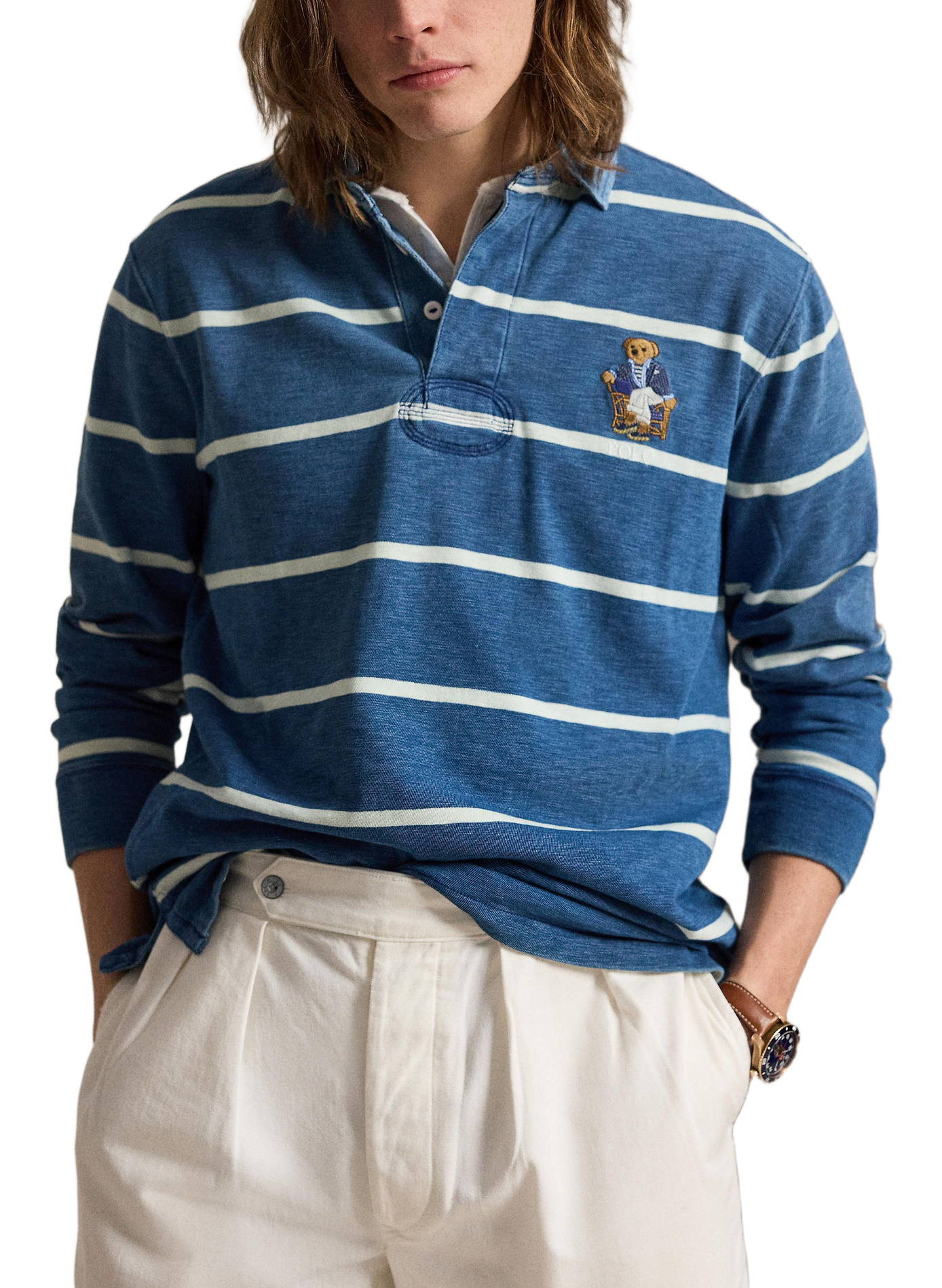 Classic striped Polo Bear Rugby polo in cotton POLO RALPH LAUREN Blue