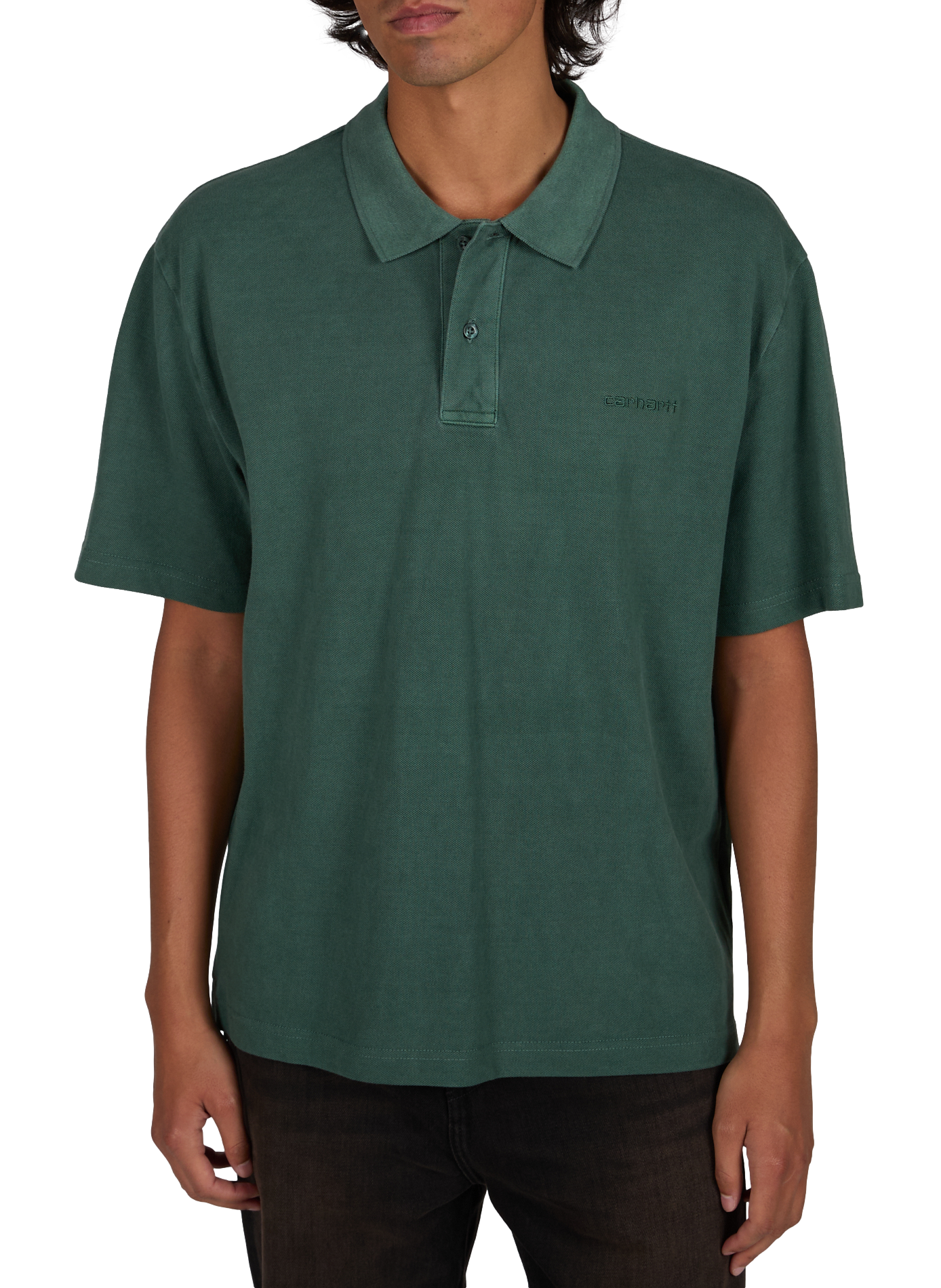 Straight Wayne polo with logo in cotton CARHARTT WIP Green