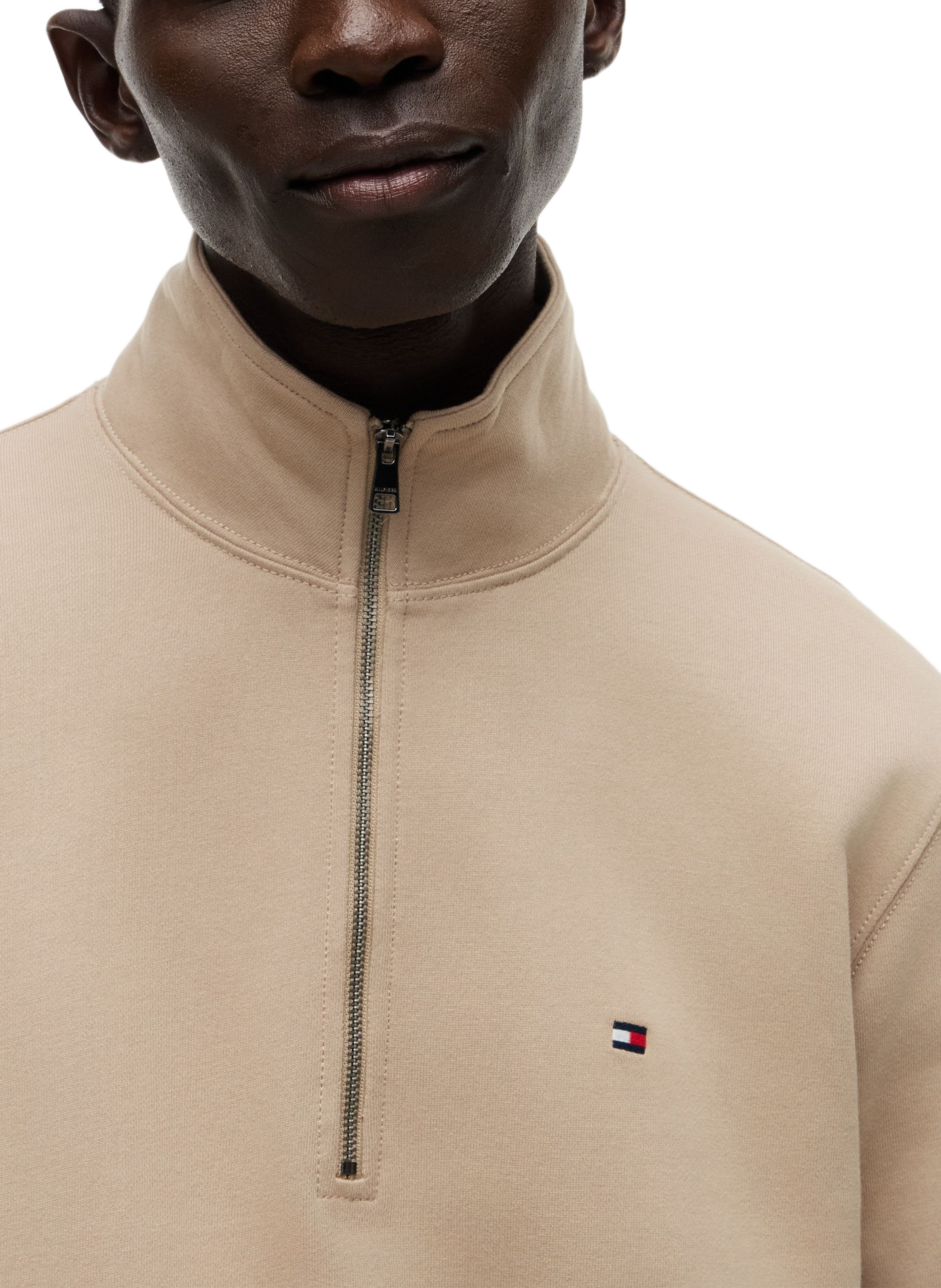 Straight cut high-neck zip-up cotton sweater TOMMY HILFIGER Beige