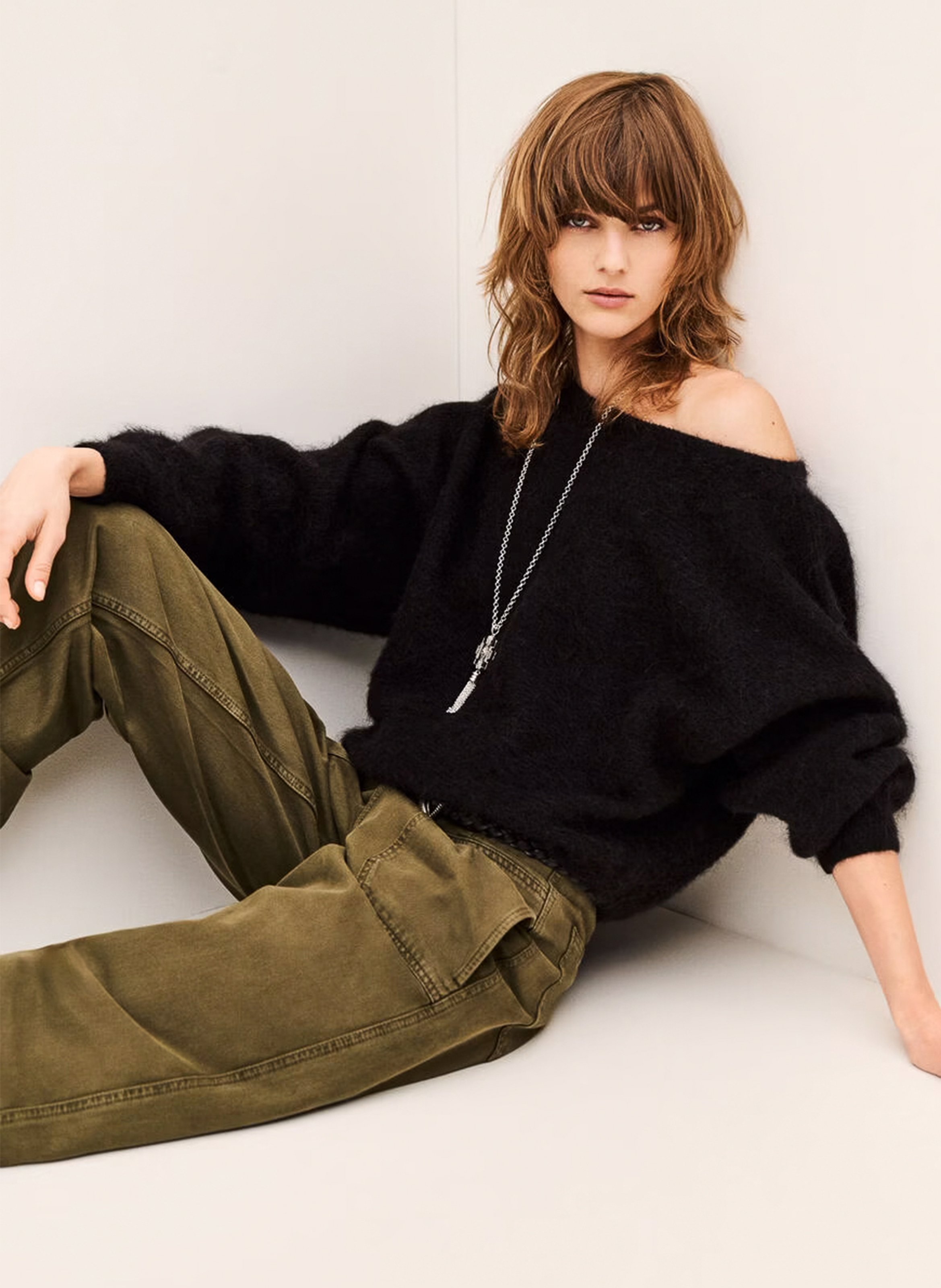 Pull ample col bateau en alpaga mélangé suela | Zwart BA&SH Dames