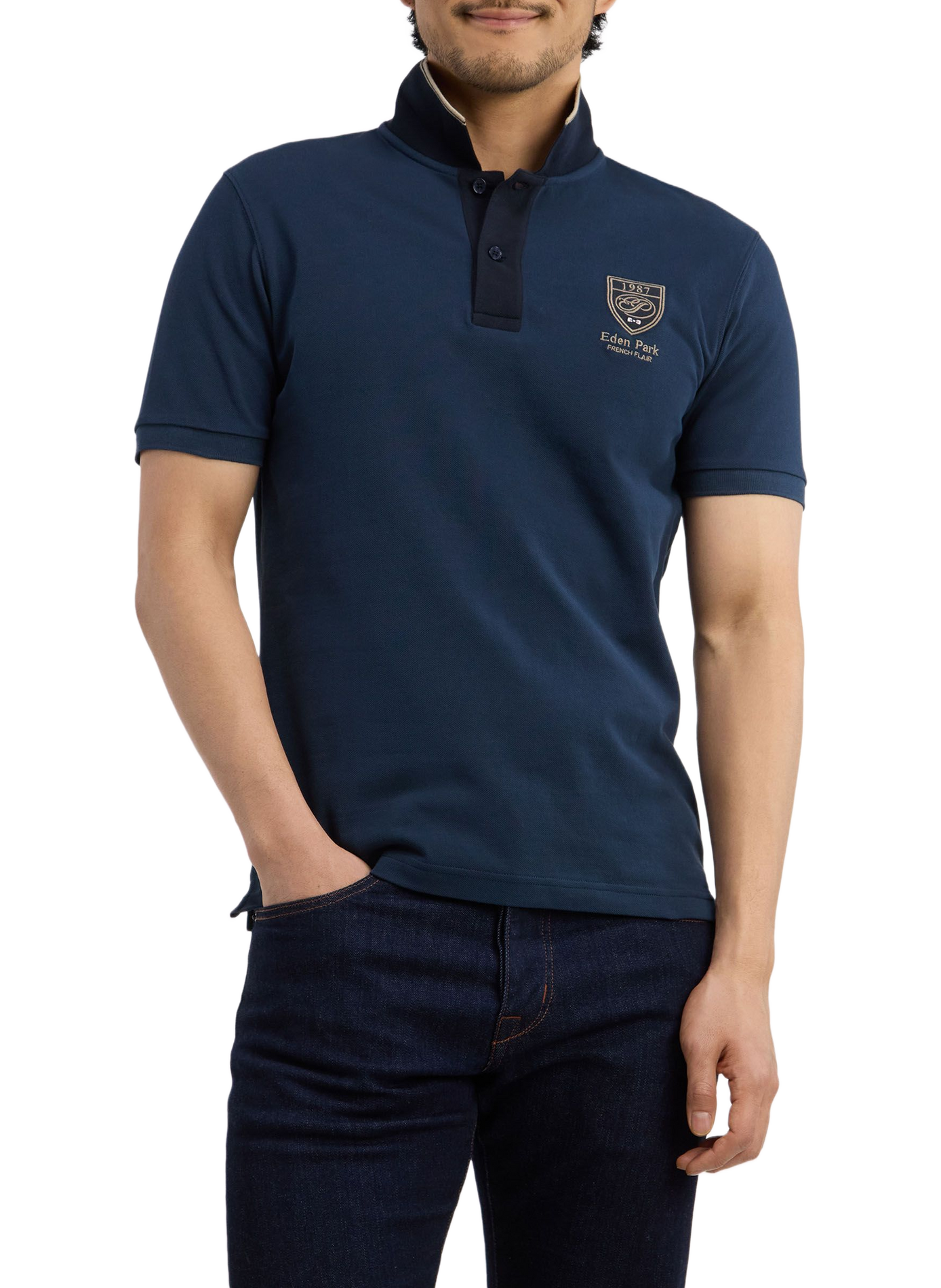 Polo droit à logo brodé en coton EDEN PARK Grey