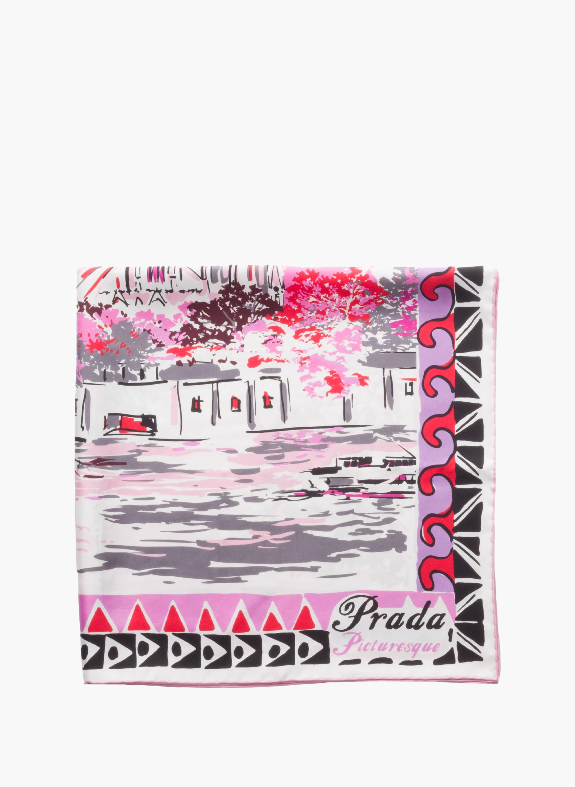 Foulard en soie à imprimé pittoresque paris 90 PRADA Beige