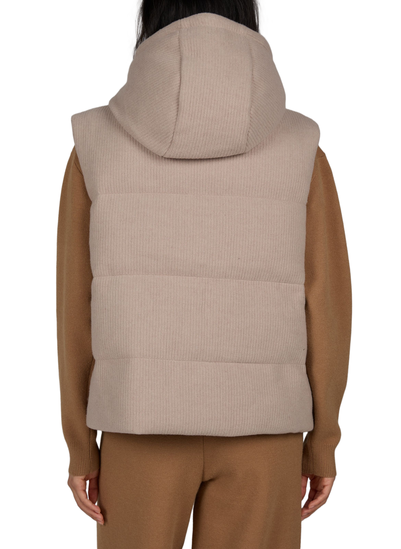 Quilted Sleeveless Hooded Puffer Vest KARL LAGERFELD Beige