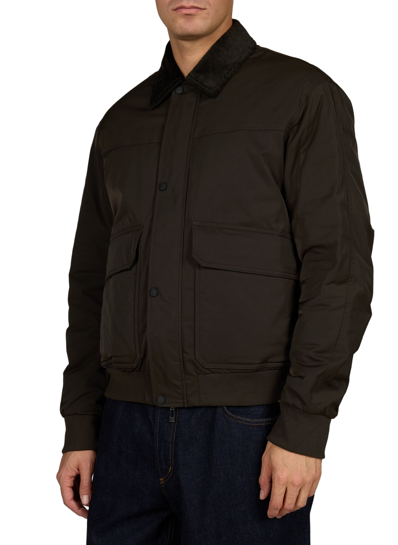 Plain straight-cut jacket with a corduroy collar ARMANI EXCHANGE Khaki