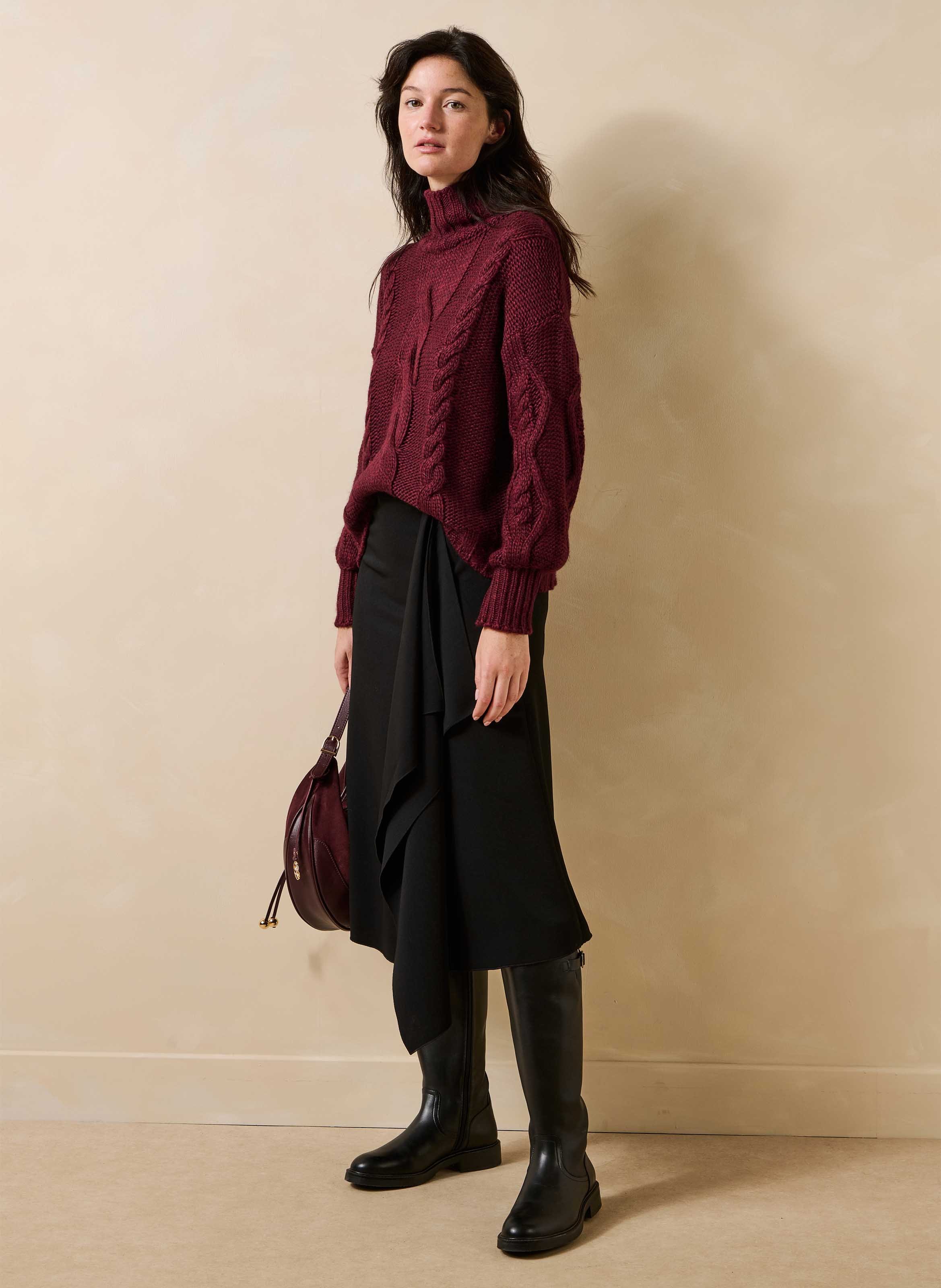 Asymmetrische, uitlopende midi-rok LA FEE MARABOUTEE Zwart