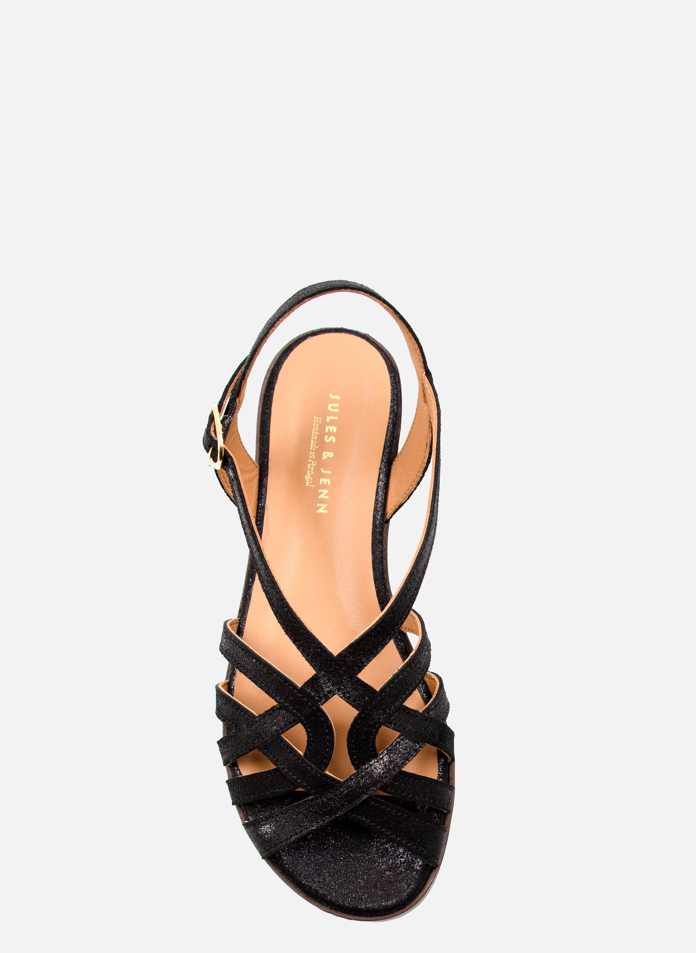 Sandales plates brides cuir métallisé JULES & JENN Noir