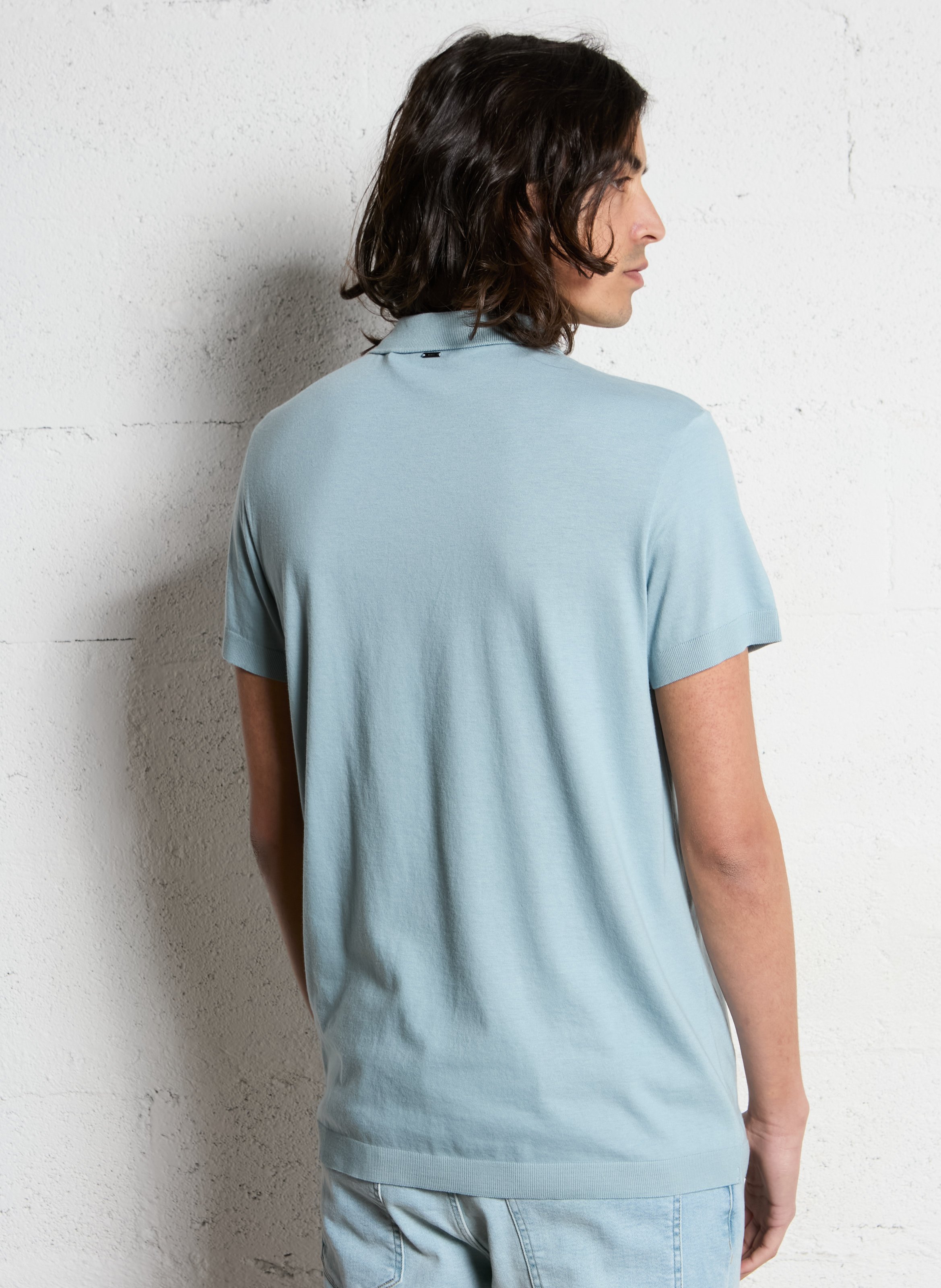 Polo regular-fit en coton mélangé Bleu