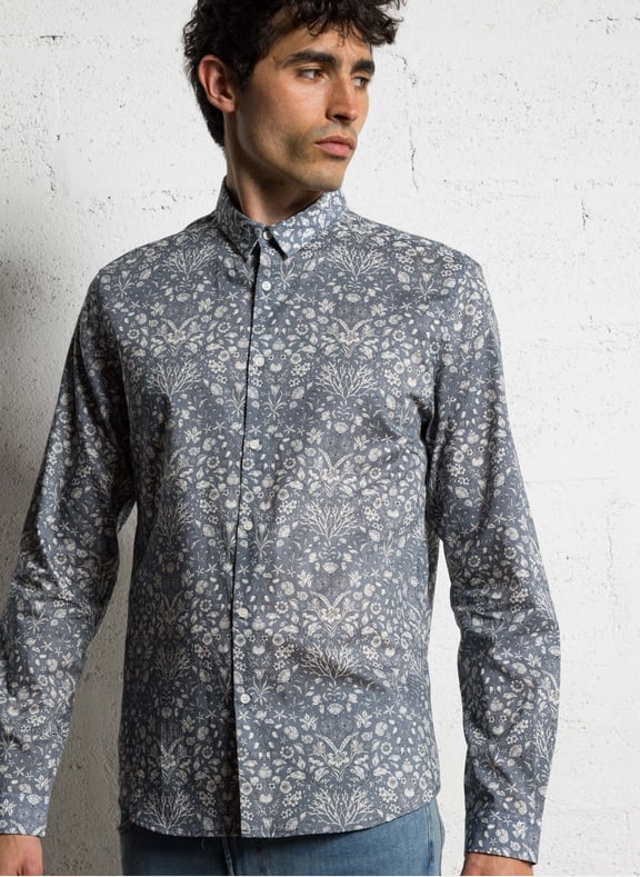 Chemise slim imprimée en coton Bleu by IKKS IKKS Chemise slim imprimée en coton Bleu
