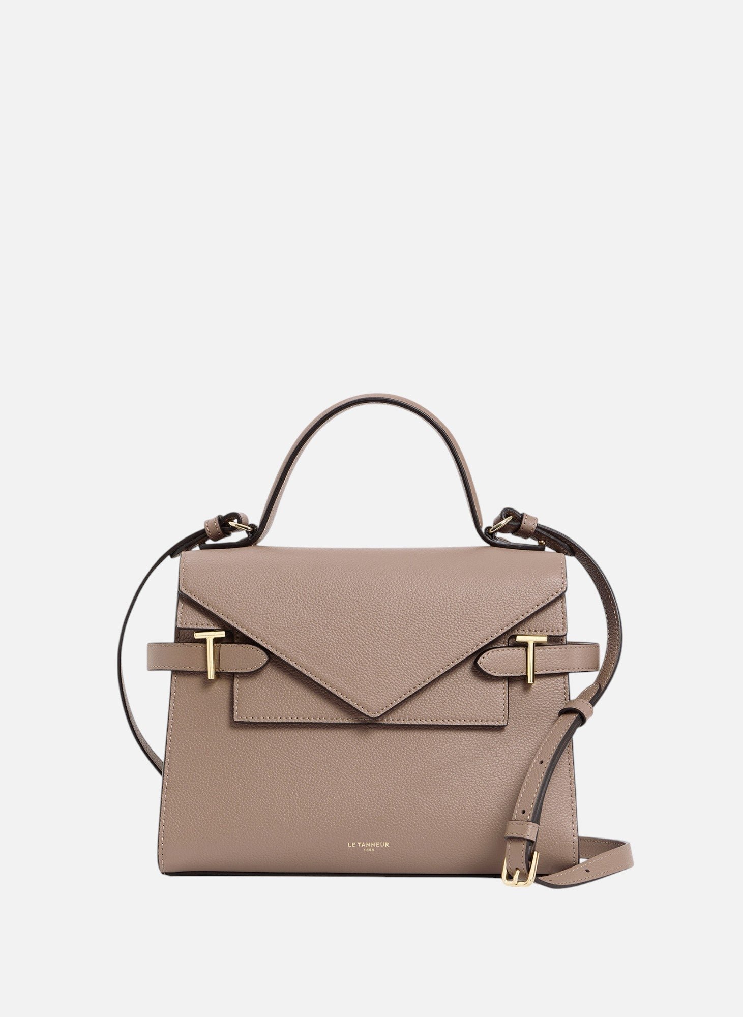 Sac à main double rabat moyen modèle emilie en cuir grainé LE TANNEUR Gris