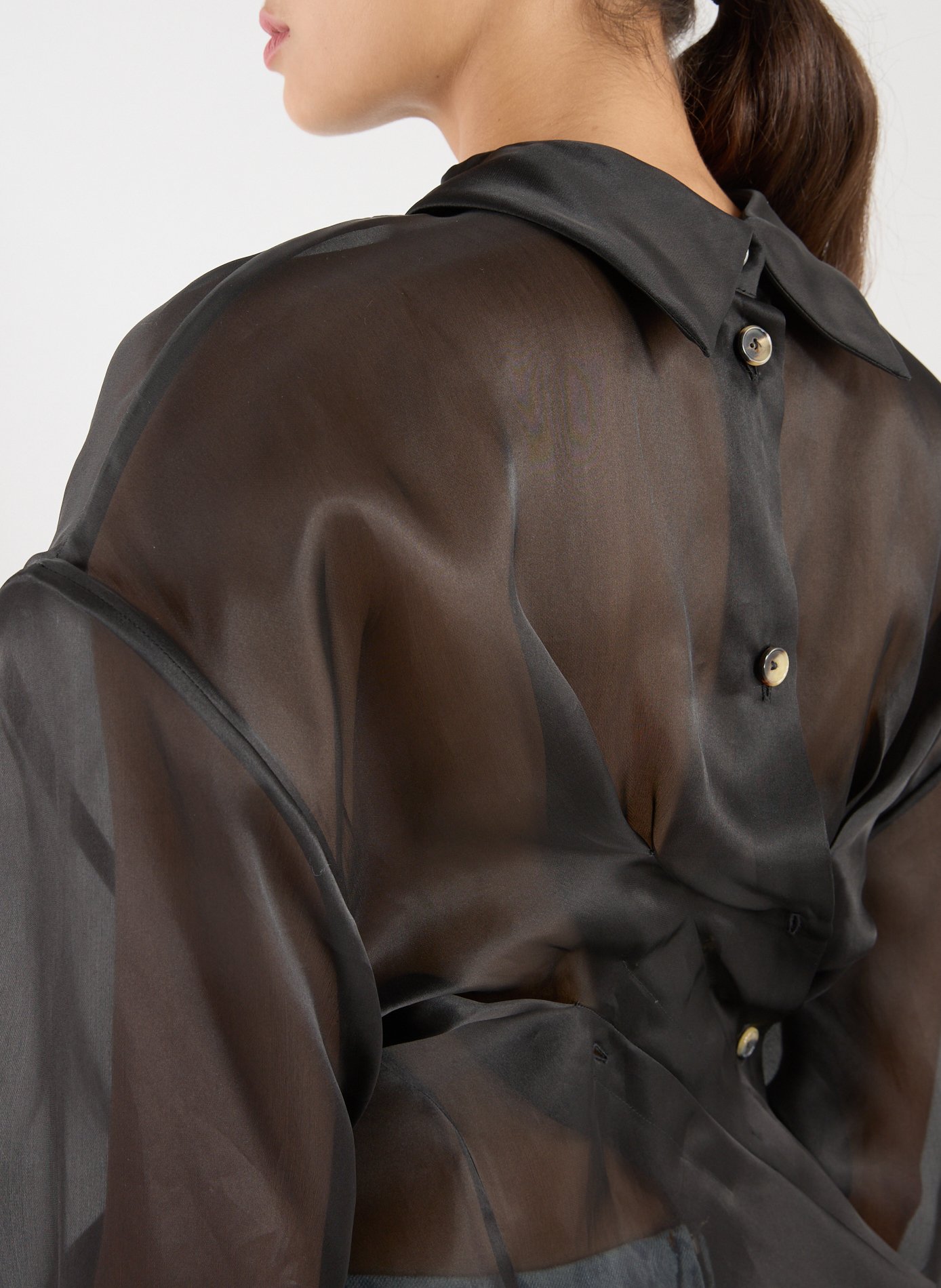 Top chemise plissée en organza de soie  A.W.A.K.E. MODE Noir