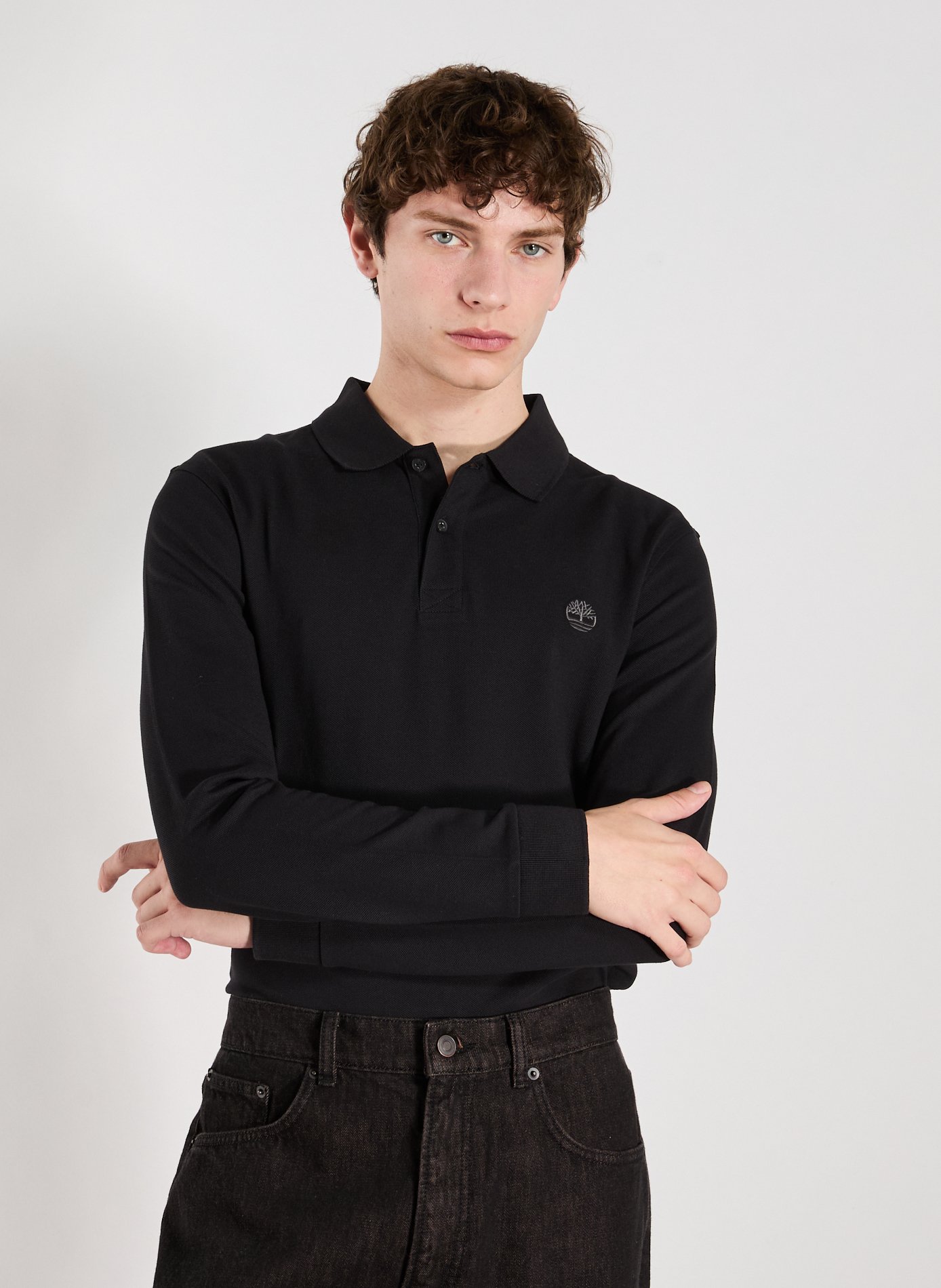 TIMBERLAND Long-sleeved cotton polo shirt Black