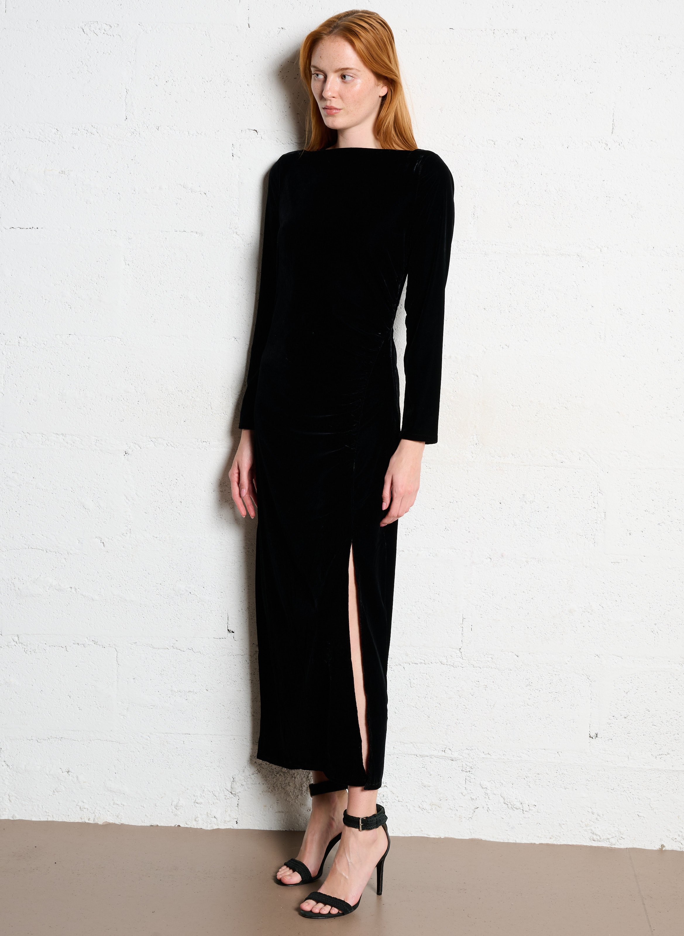 Robe midi col bateau aspectvelours rafaela MAISON 123 Noir