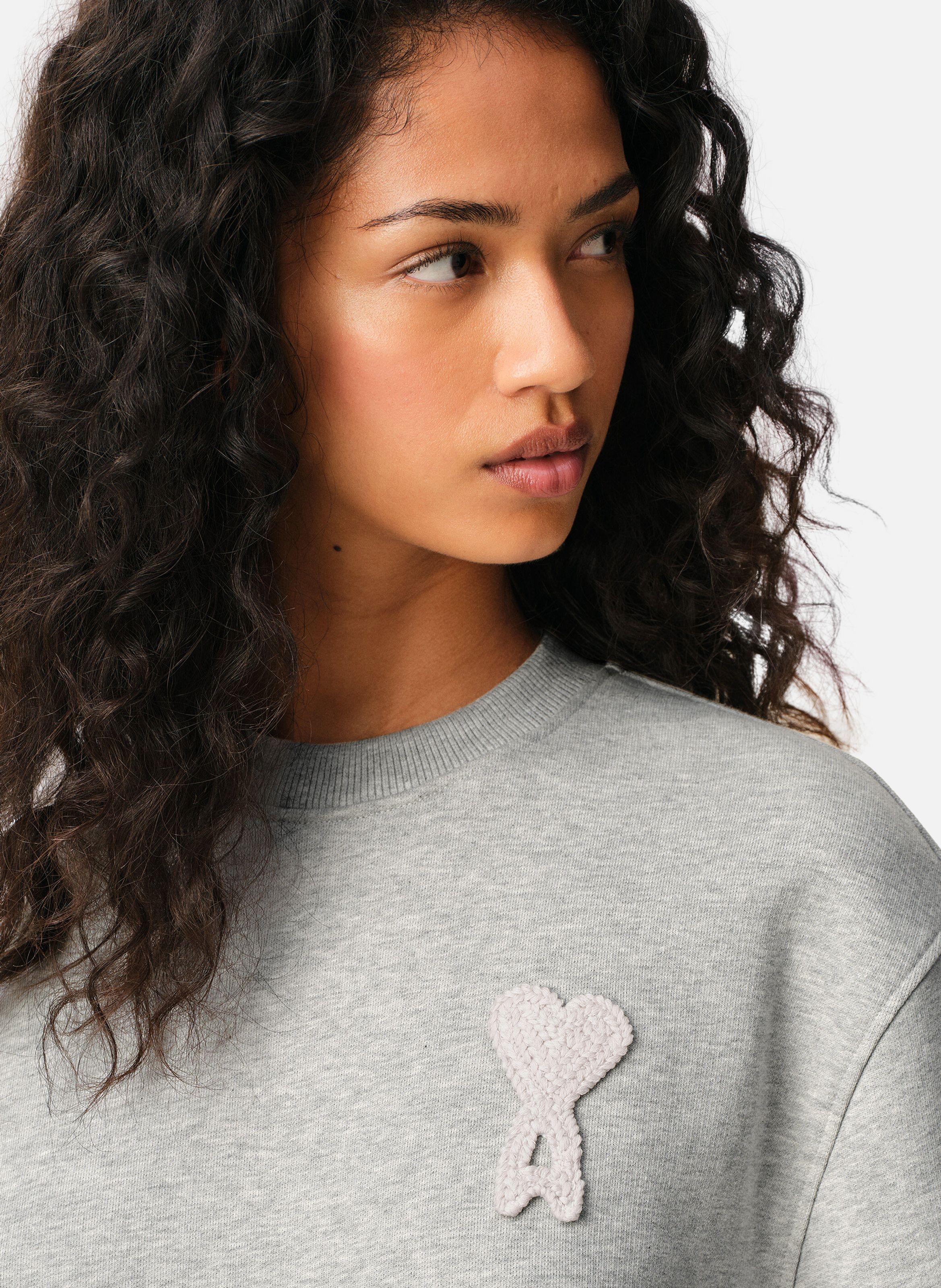 Sweatshirt ami de coeur crochet unisexe en coton AMI PARIS Gris