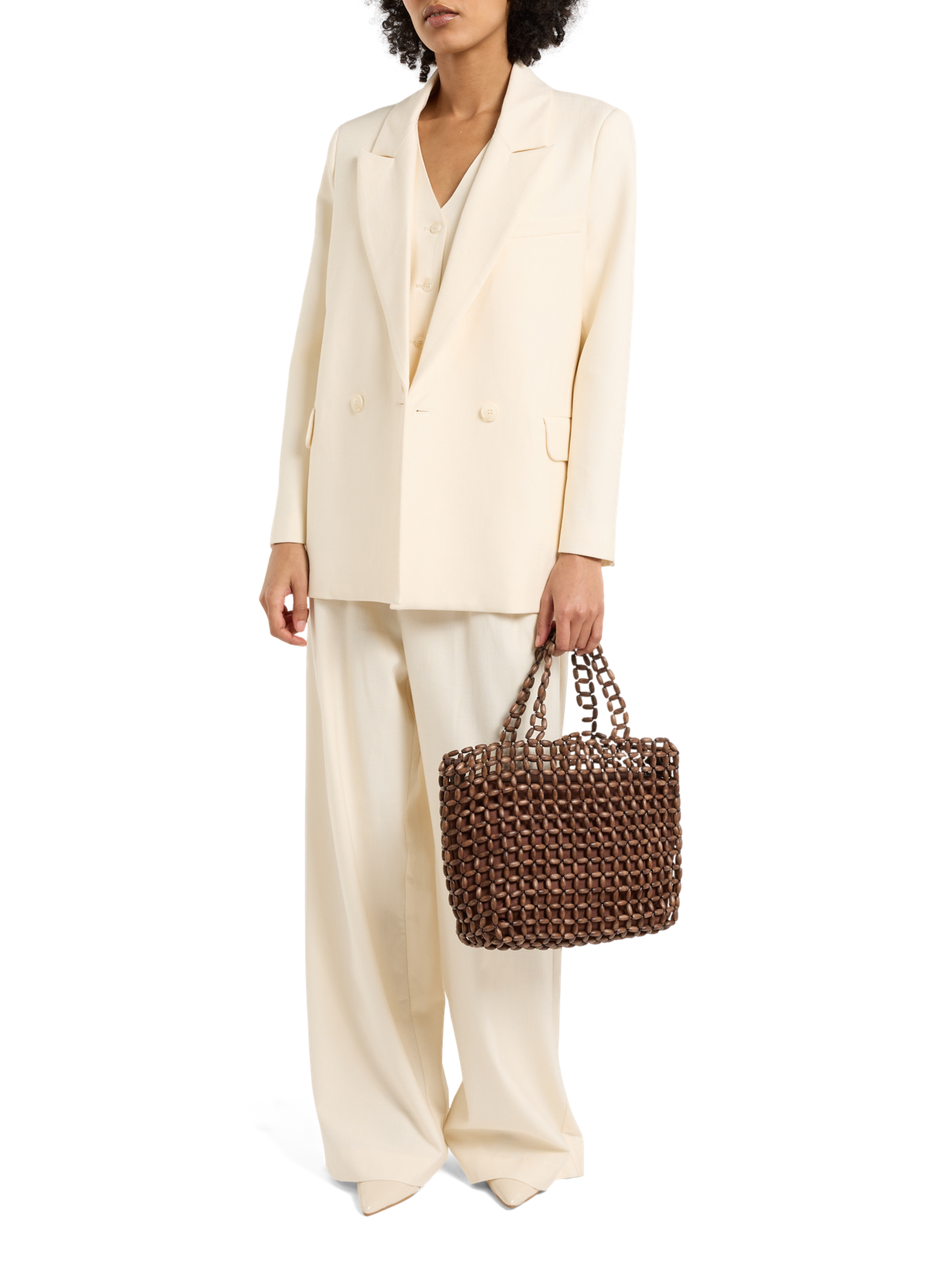 Sac à mains en perle de bois naturel SAISON 1865 Marron