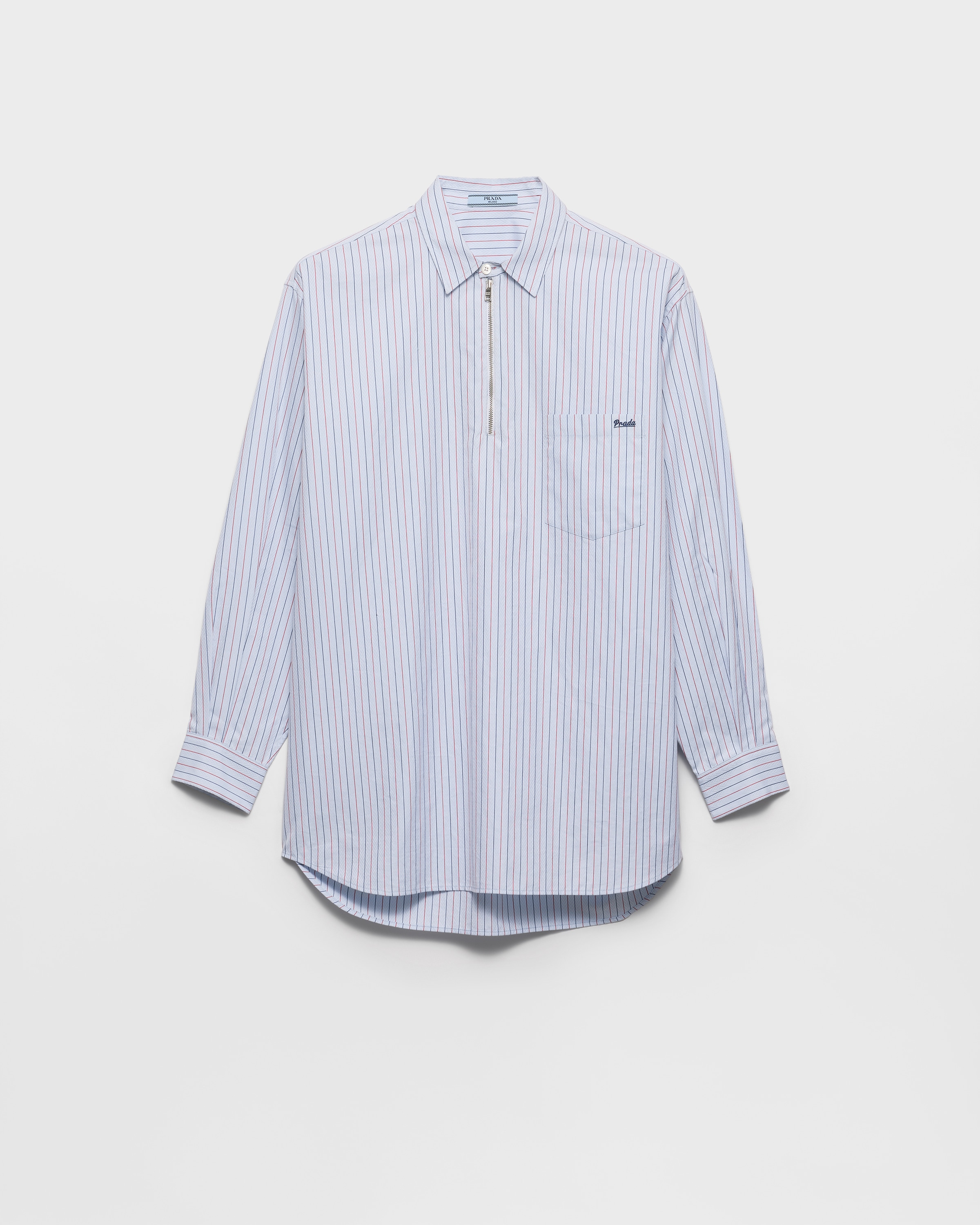 Chemise en coton à rayures avec demi-fermeture à g PRADA Bleu
