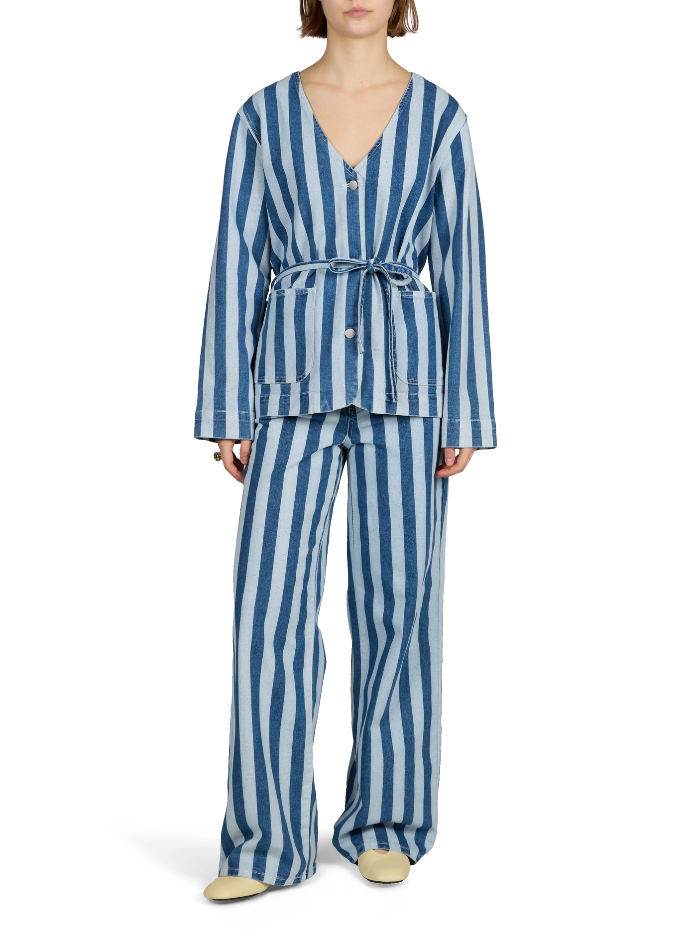 Striped denim jacket OBJECT Blue