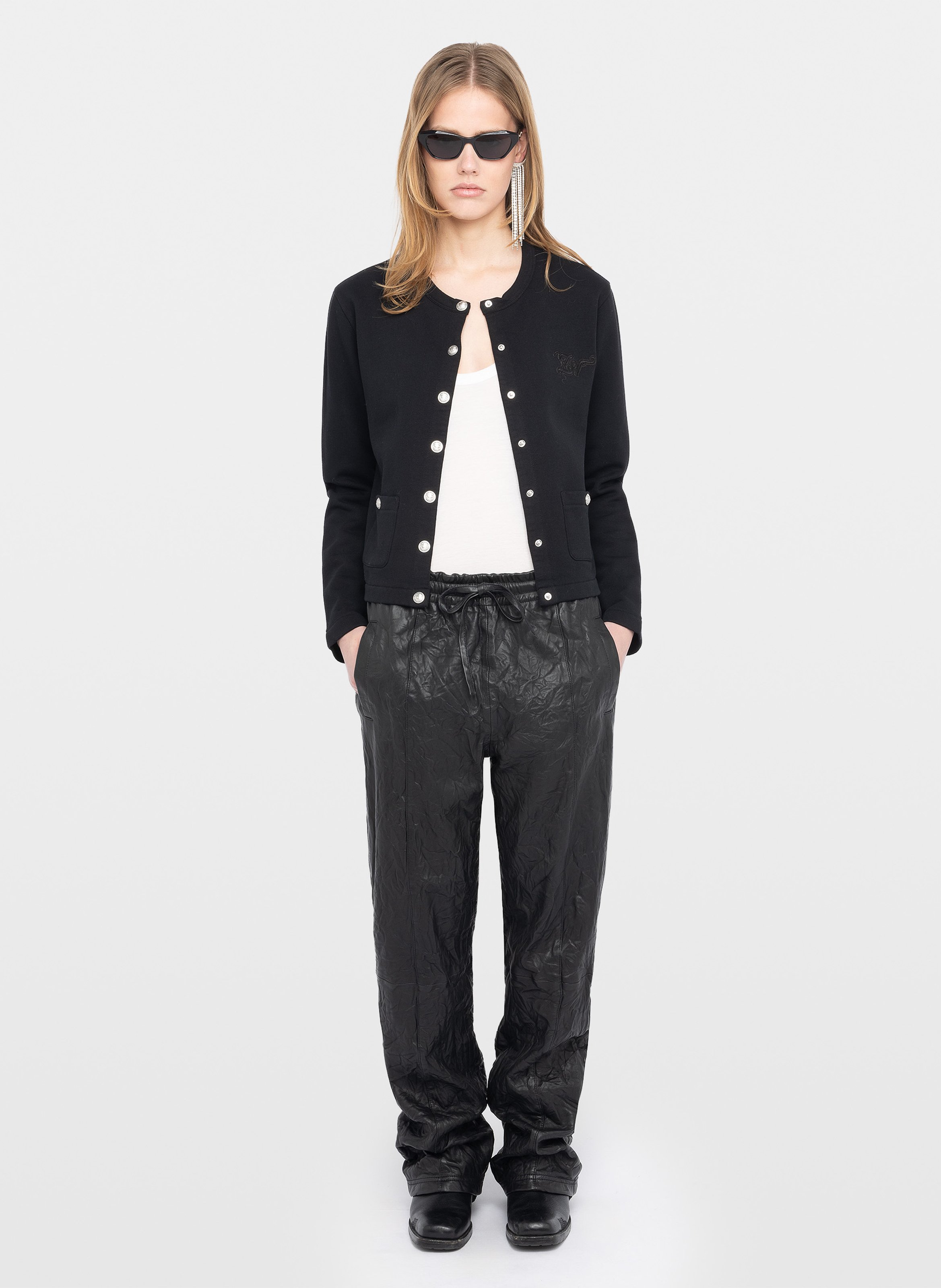 Cardigan boutonné uni en coton bio cama ZADIG&VOLTAIRE Noir