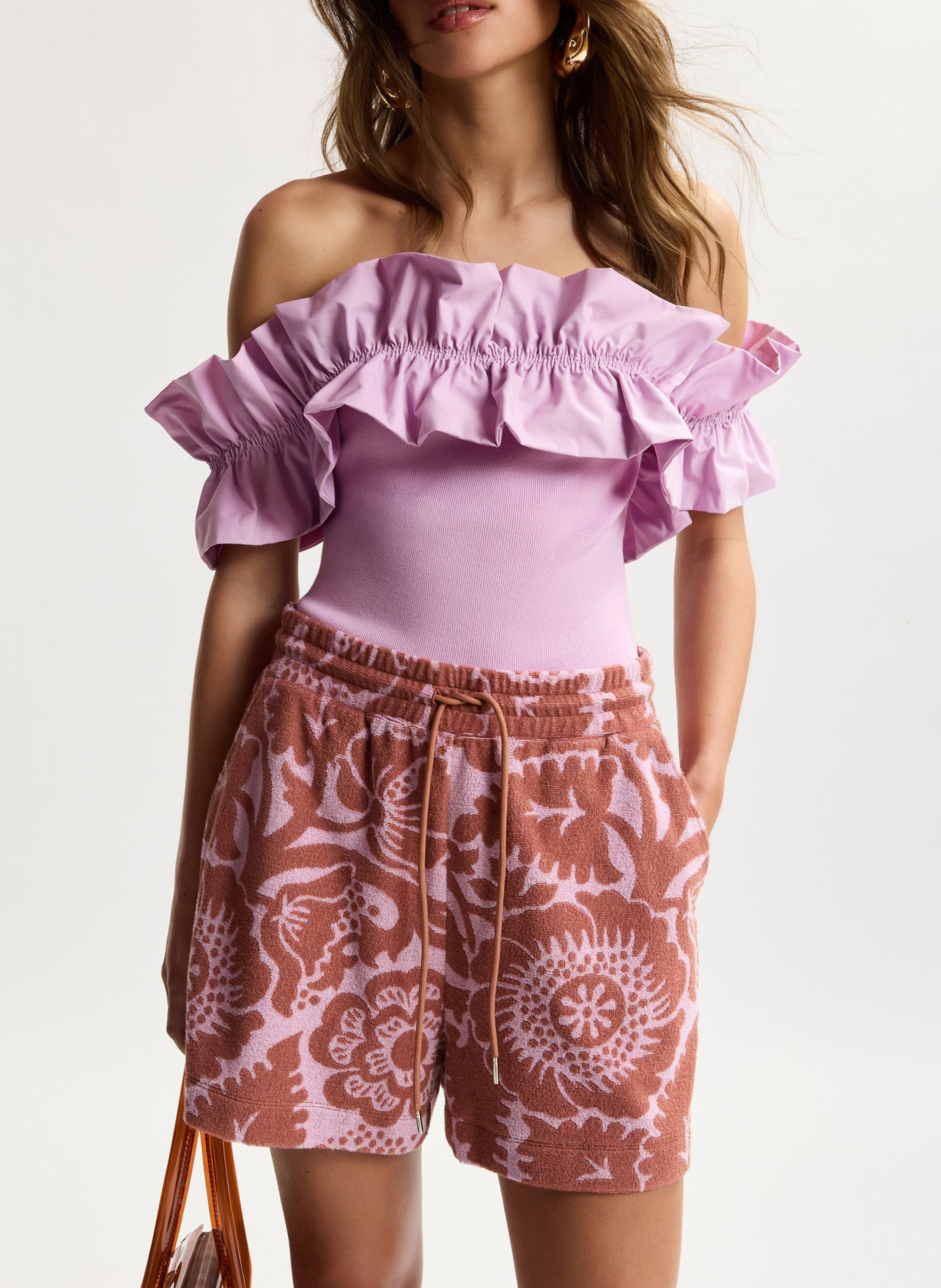 Short taille haute en jacquard fleuri jorton Marron
