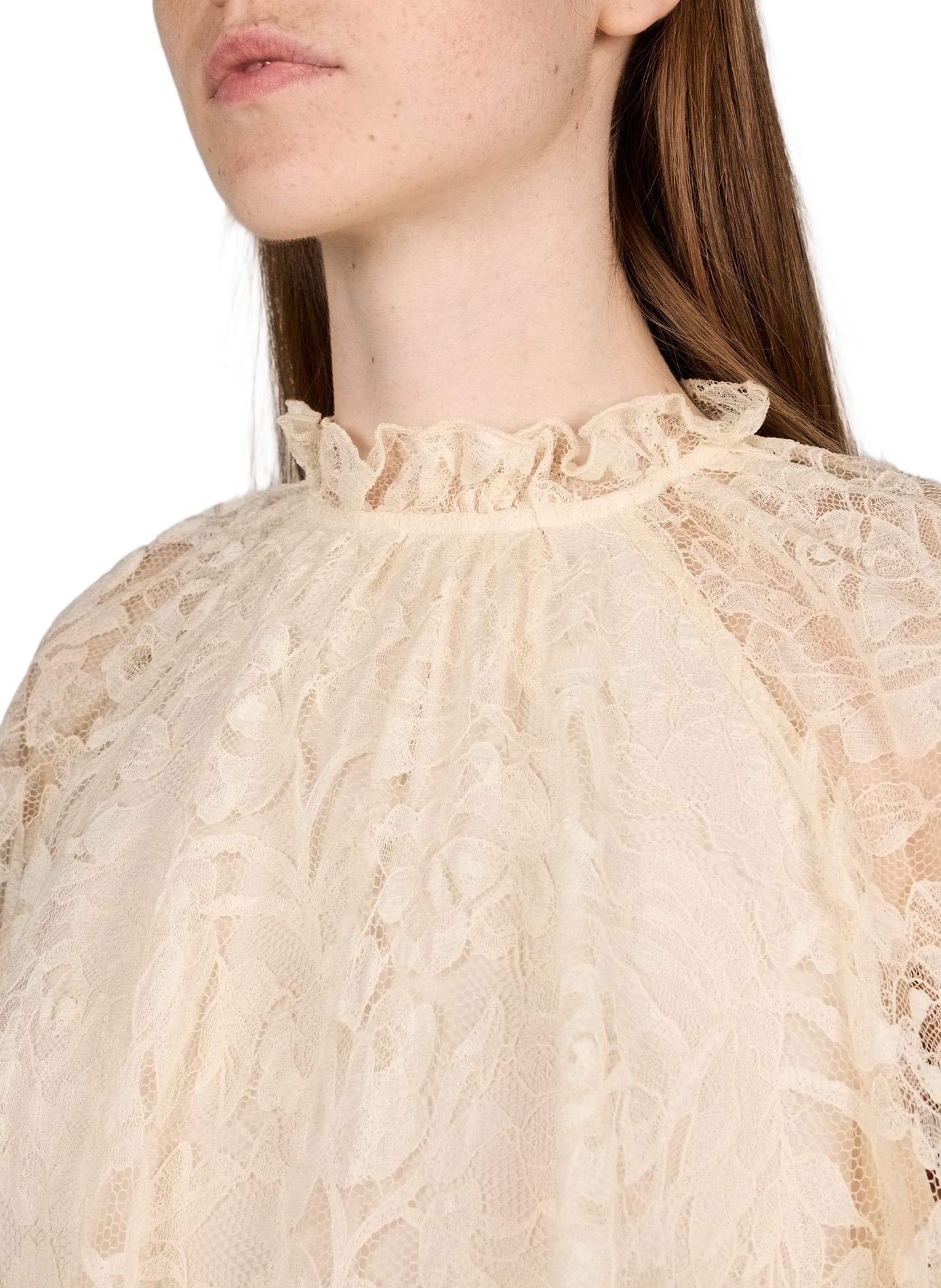 Lace blouse with ruffled collar. ZIMMERMANN White