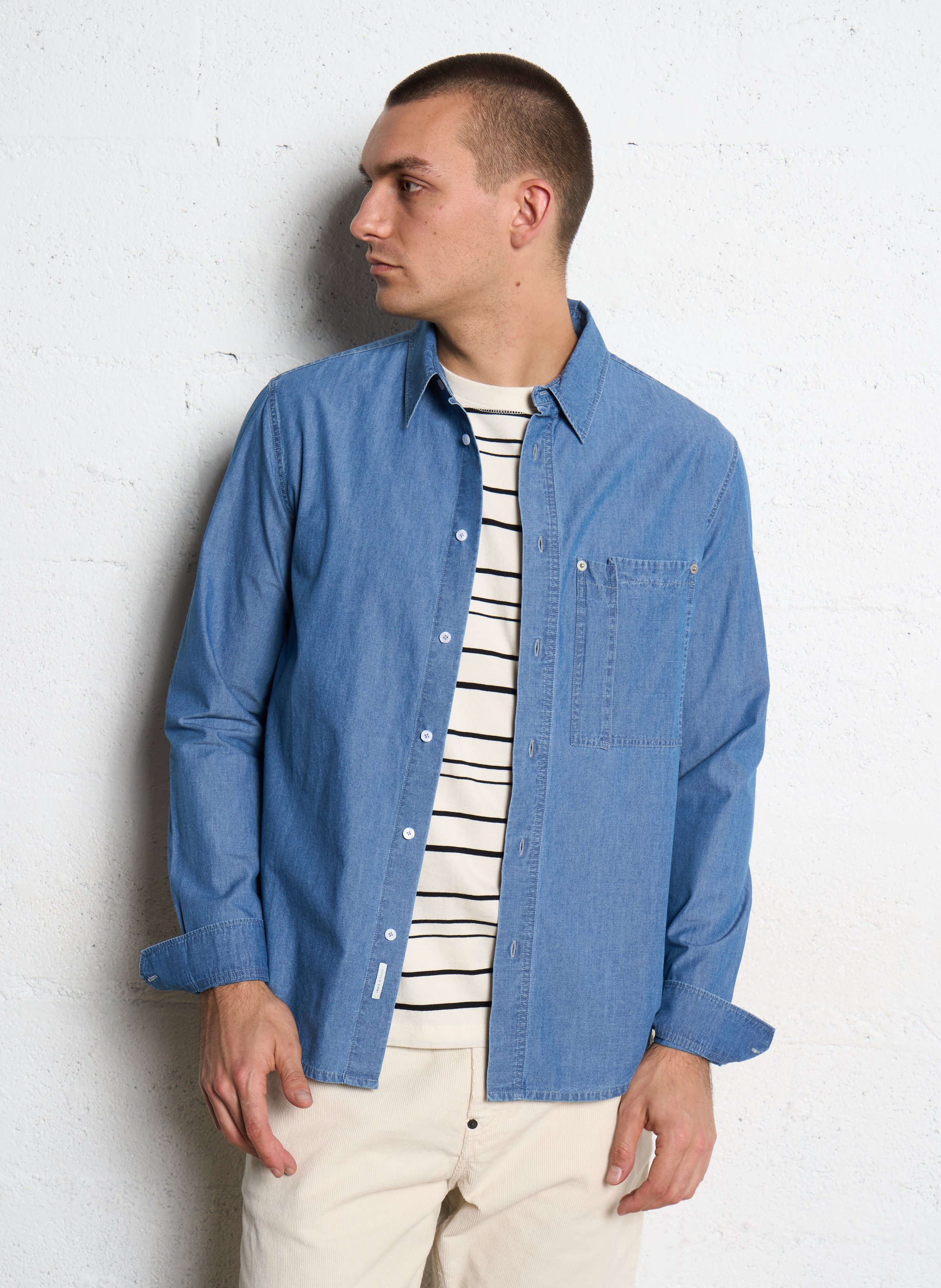 Chemise droite col classique en coton IKKS Bleu