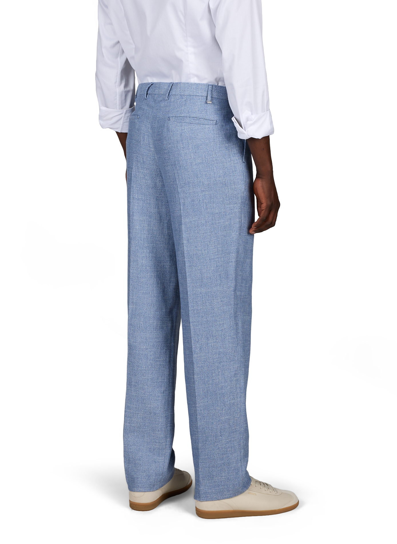 Broek met plooien van katoen en textuur linnen PT01 Blauw