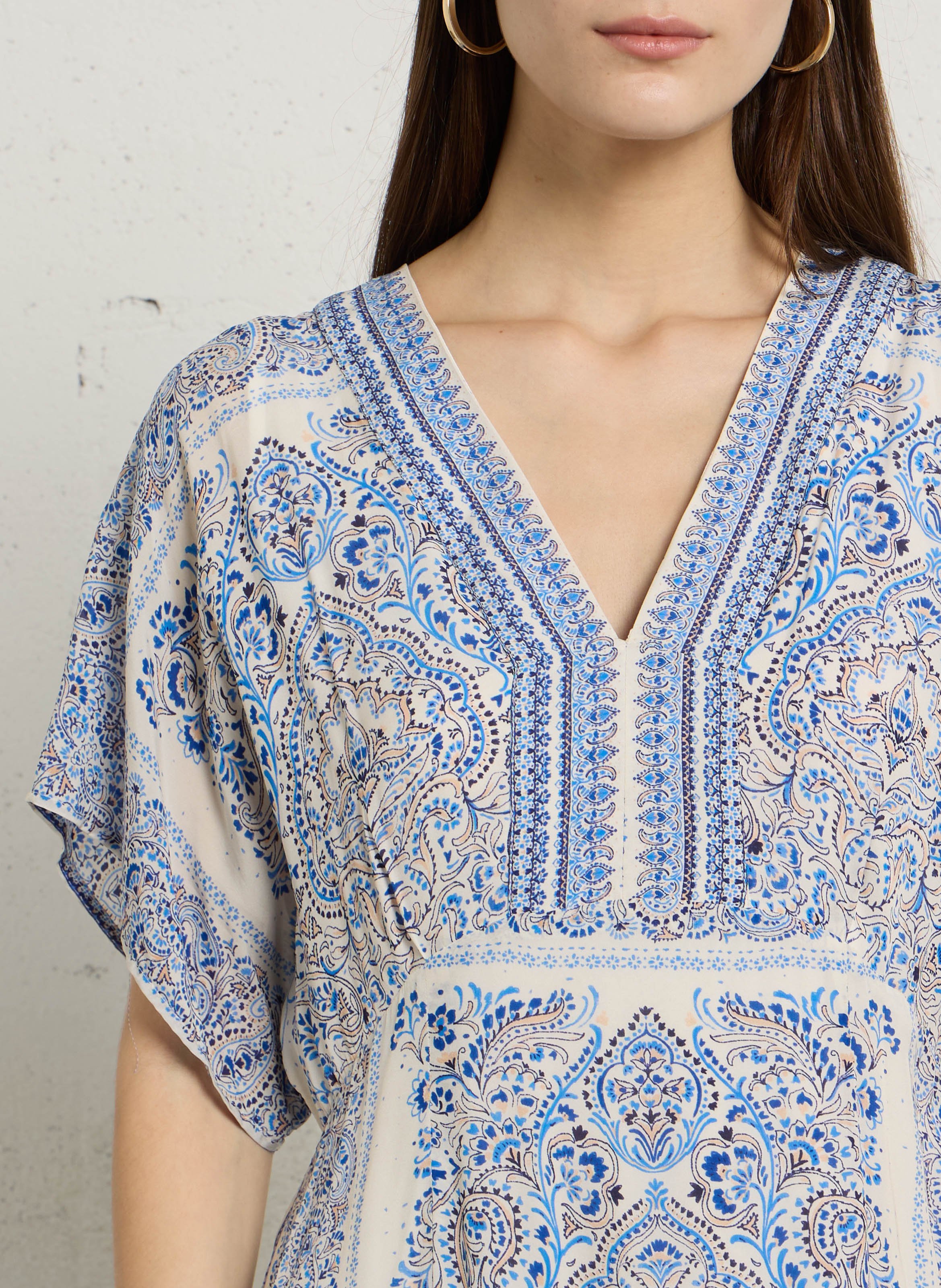 Robe longue col v imprimée benedicte MAISON 123 Bleu