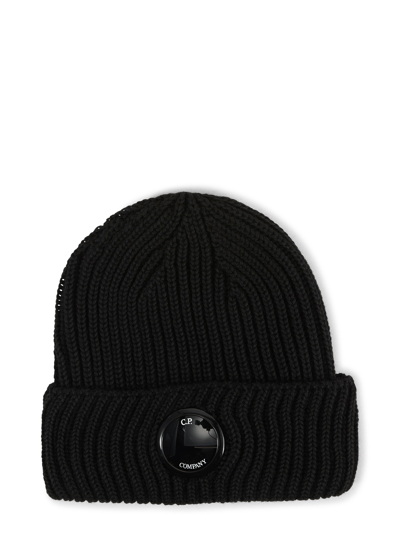 Ribbed beanie with round patch on wool cuff CP COMPANY Black
