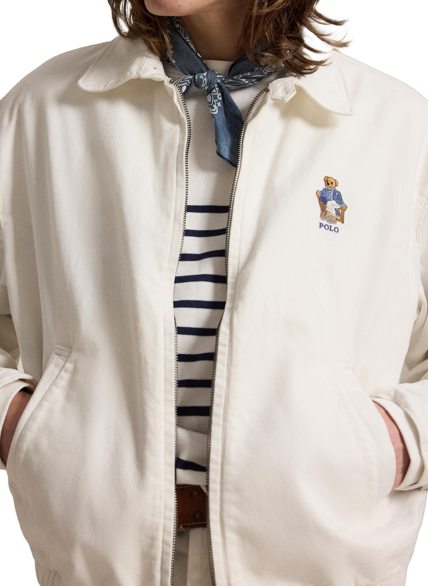 Embroidered cotton twill jacket POLO RALPH LAUREN White