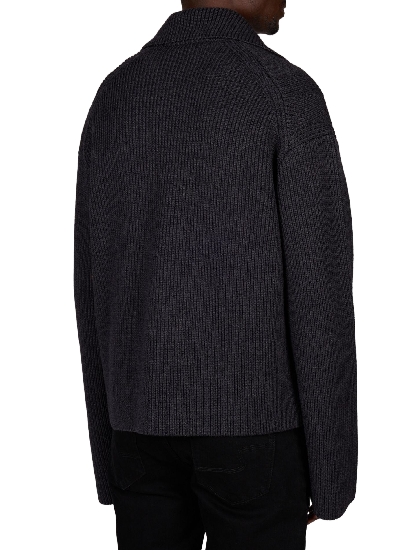 Merino wool ribbed knit trucker collar sweater LOUIS GABRIEL NOUCHI Black
